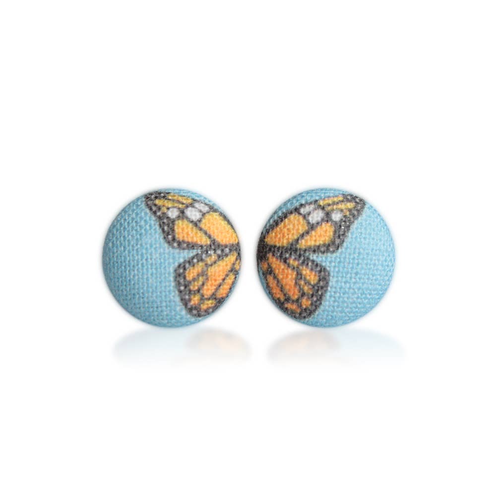 Butterfly Wings Fabric Button Earrings