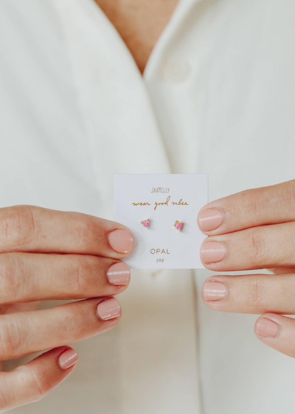 Tiny White Opal Heart Earrings