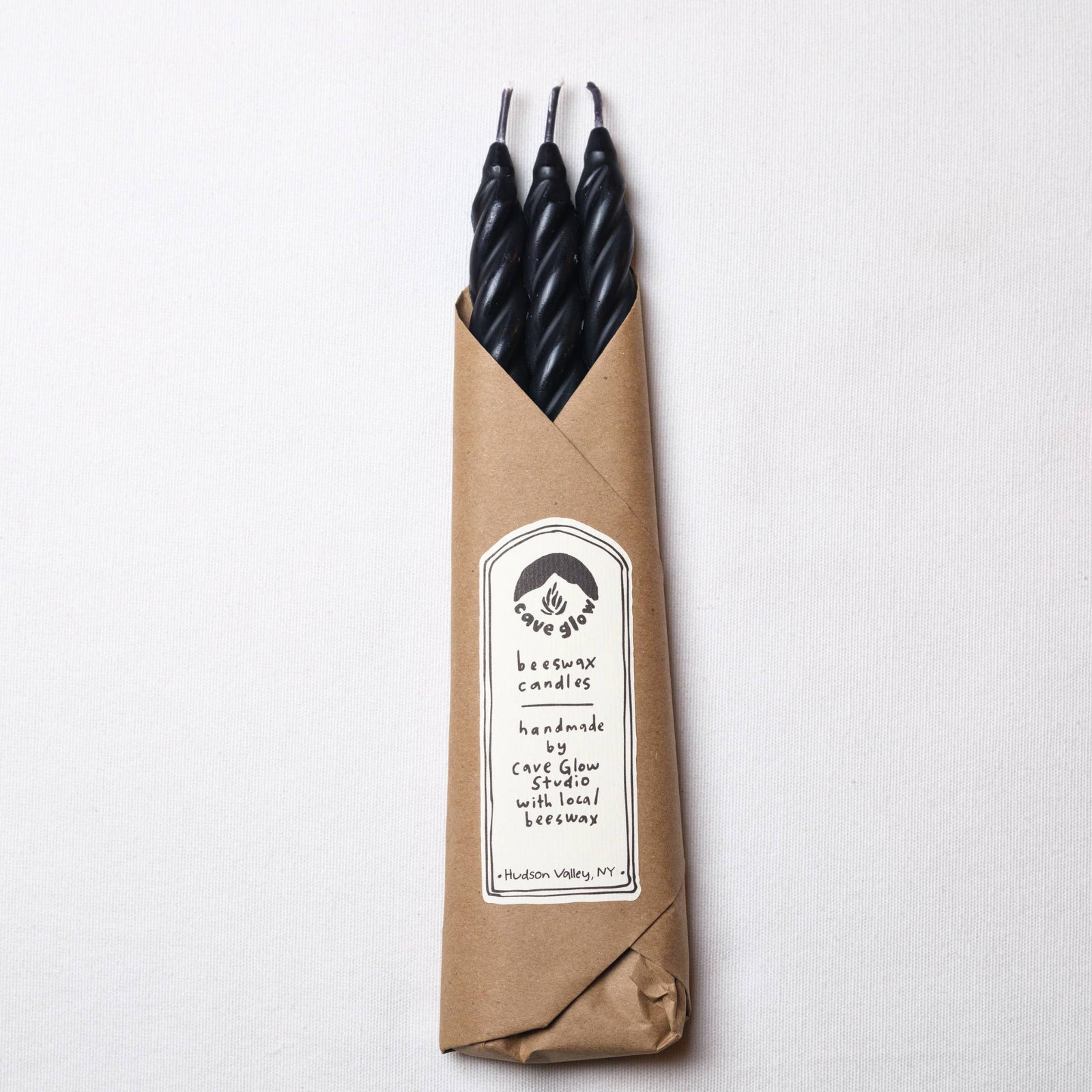 Black Beeswax Spiral Taper Candles - Set of 3