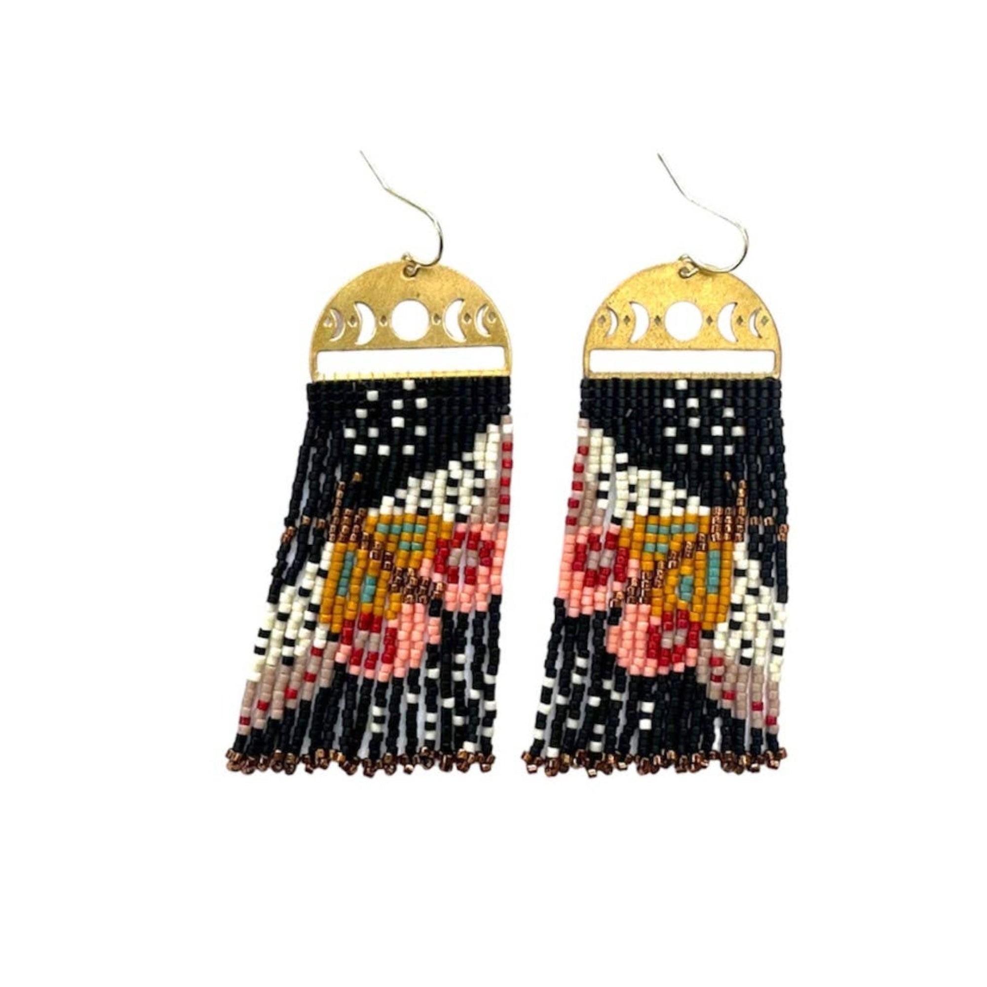 Black Midnight Moonlit Moth Beaded Handwoven Earrings