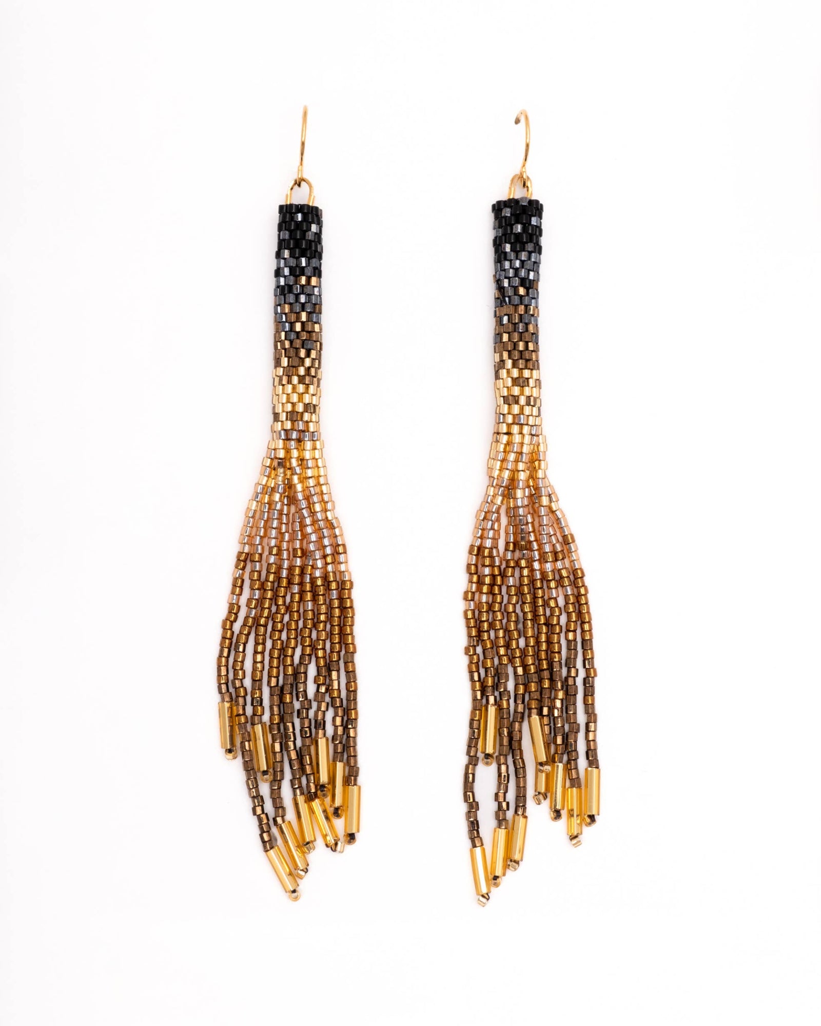Black Ombre Tassel Beaded Handwoven Earrings