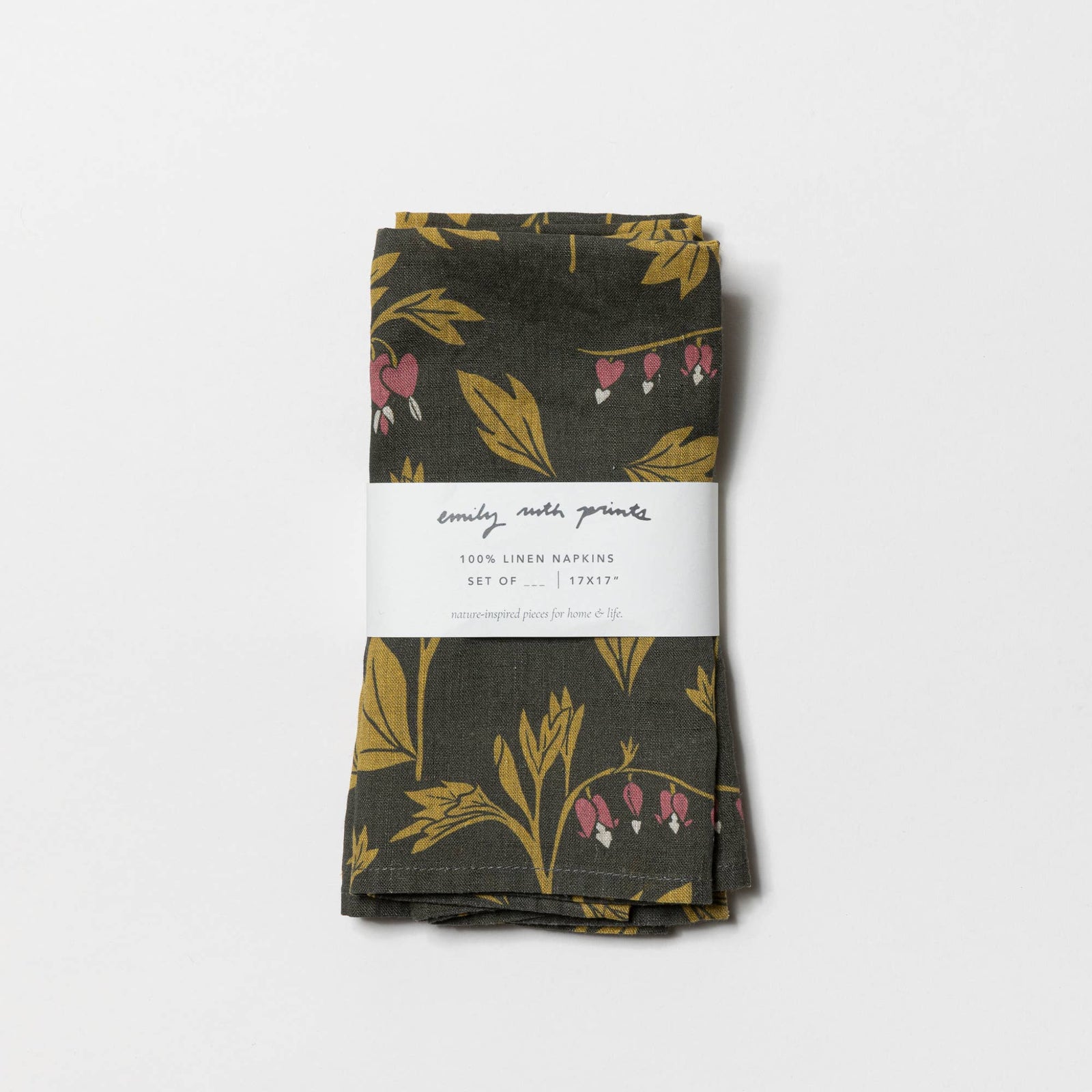 Bleeding Heart Dark Linen napkins (Set of 2)