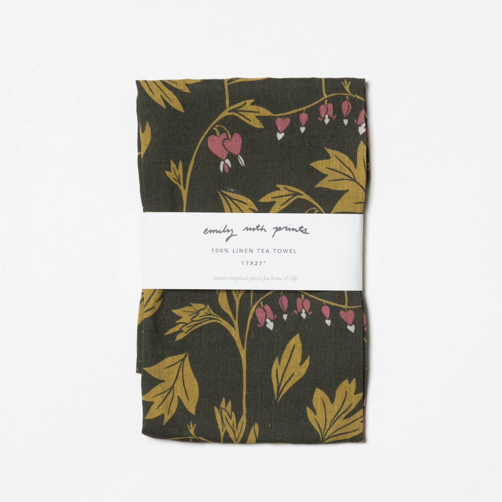 Bleeding Heart Dark Linen Tea Towel
