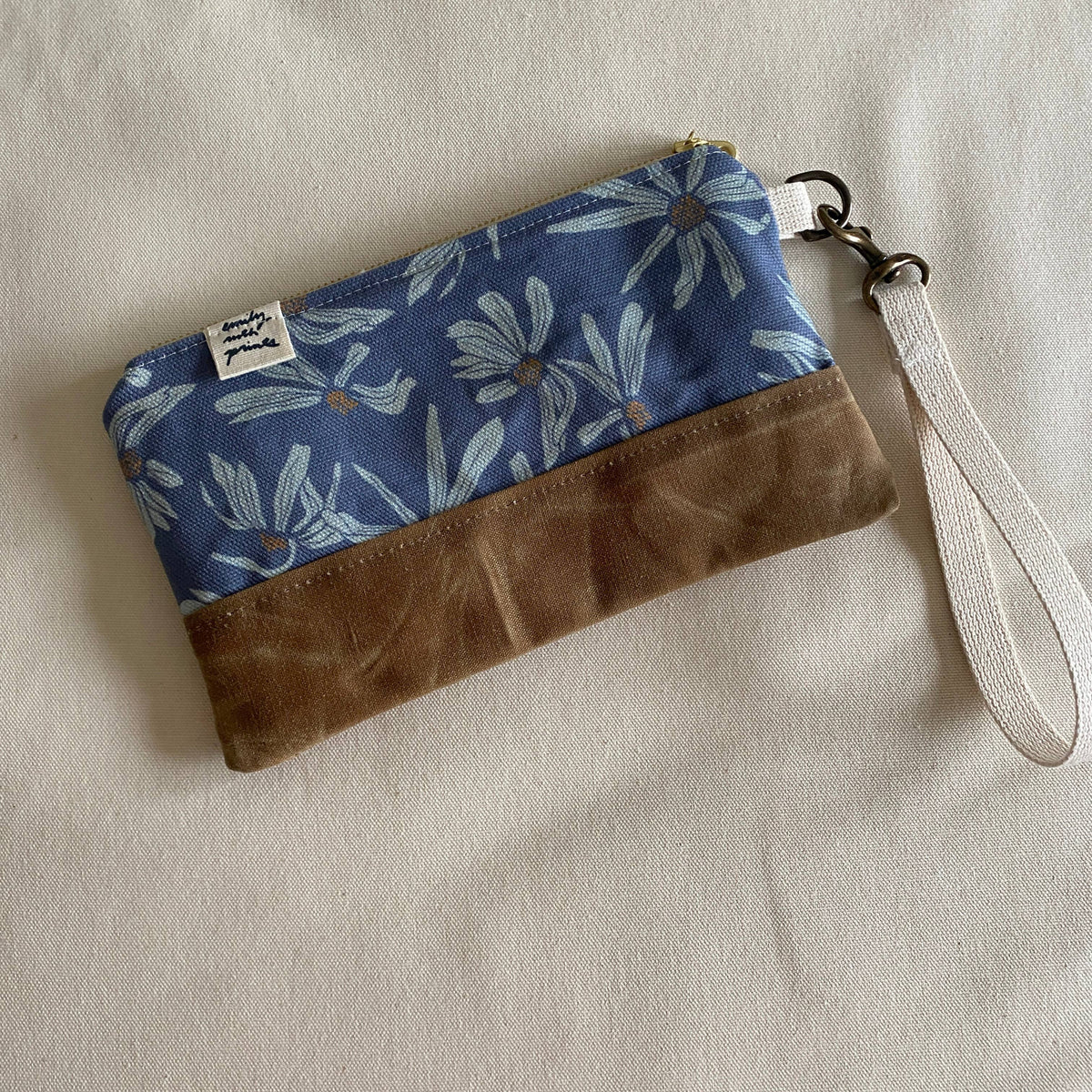 Blue Daisy Waxed Canvas Wristet