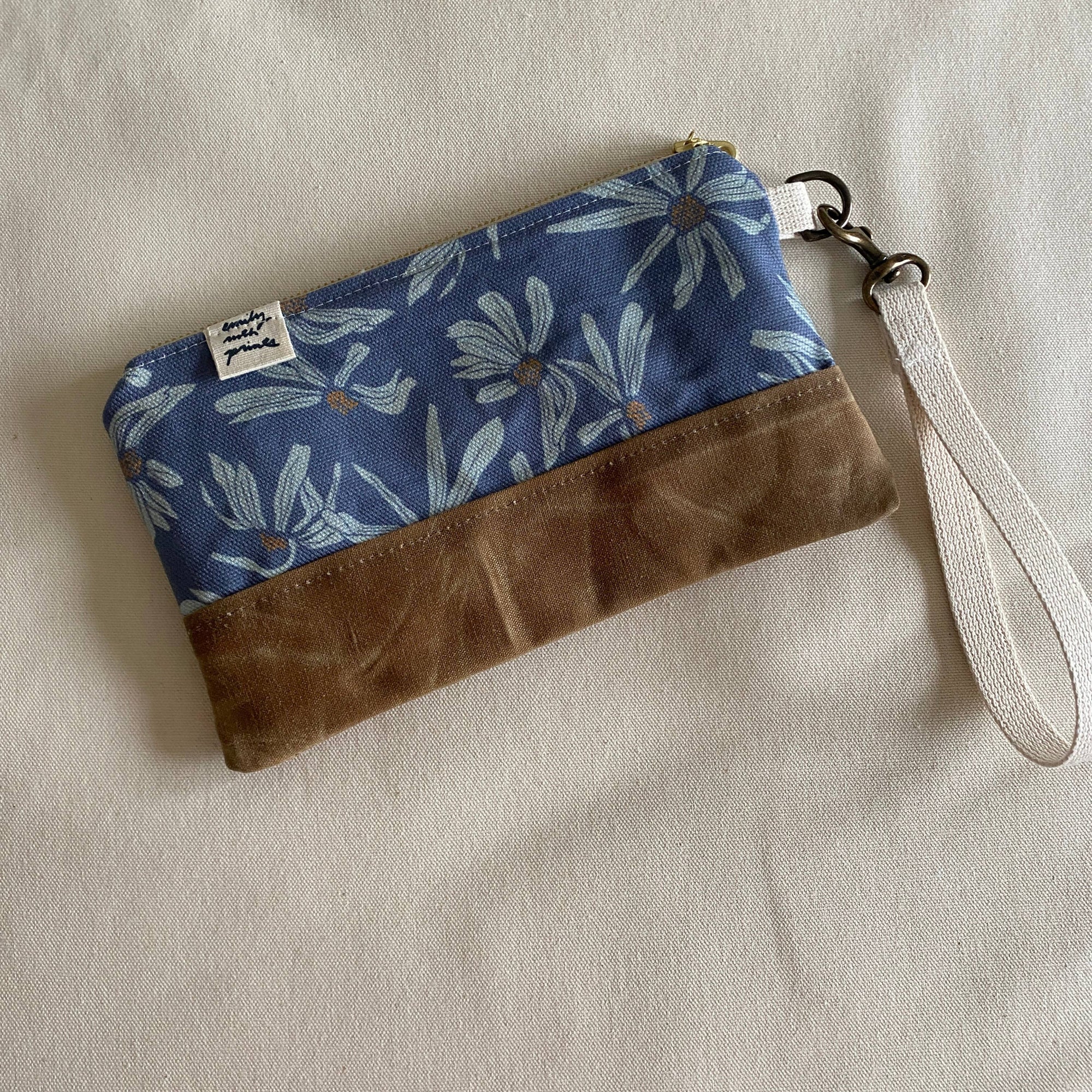 Blue Daisy Waxed Canvas Wristet