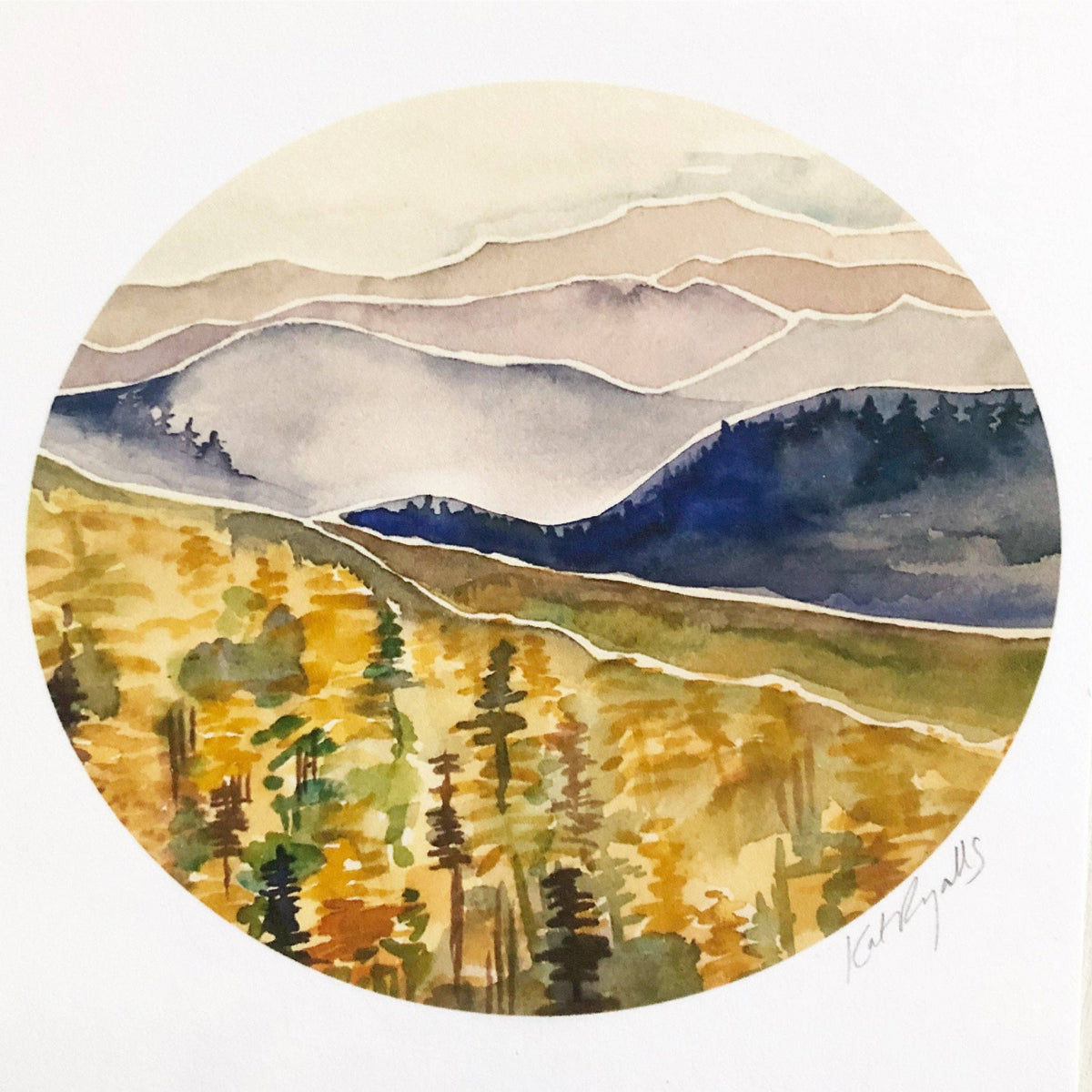 Blue Ridge Layers Watercolor Print: 8x10”