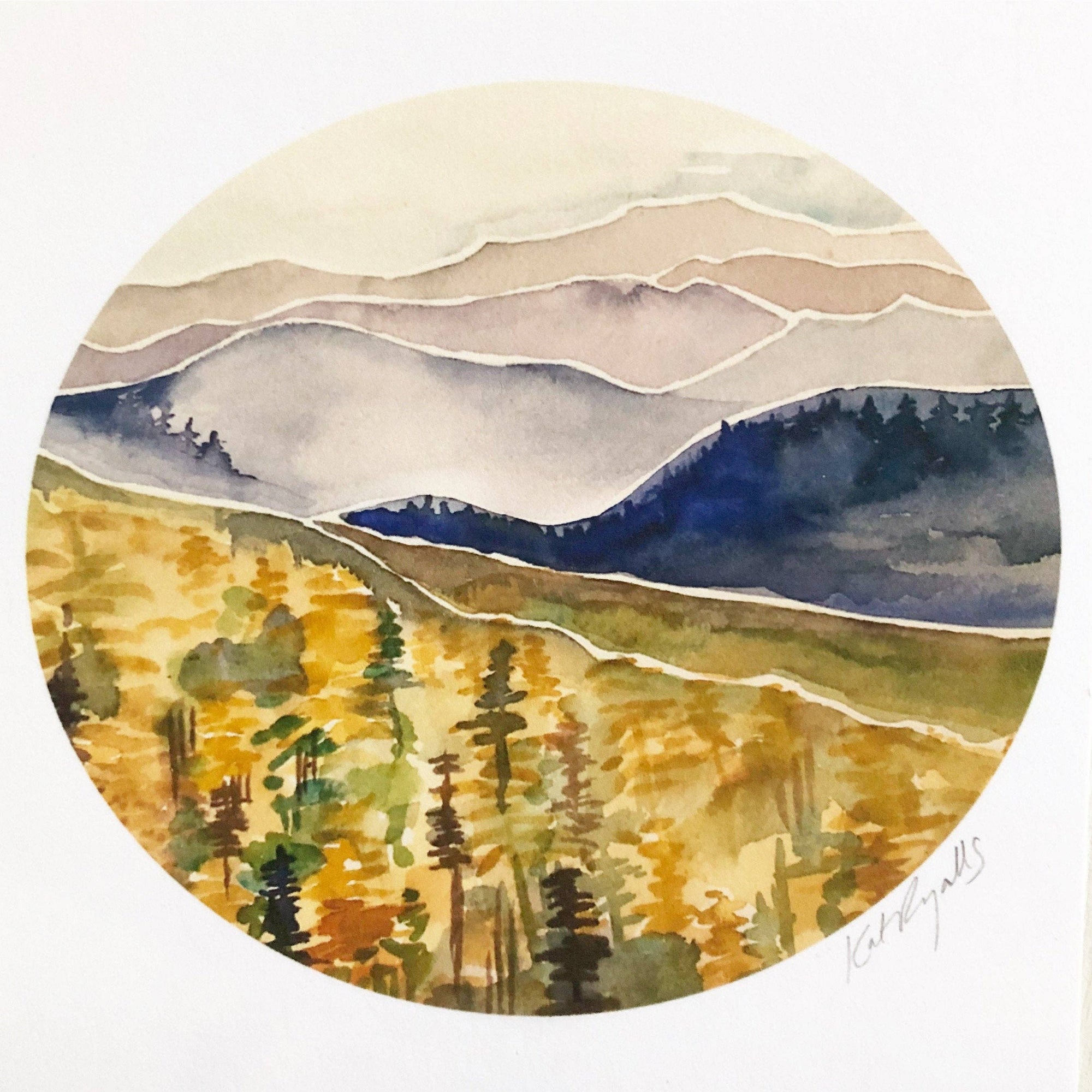 Blue Ridge Layers Watercolor Print: 8x10”