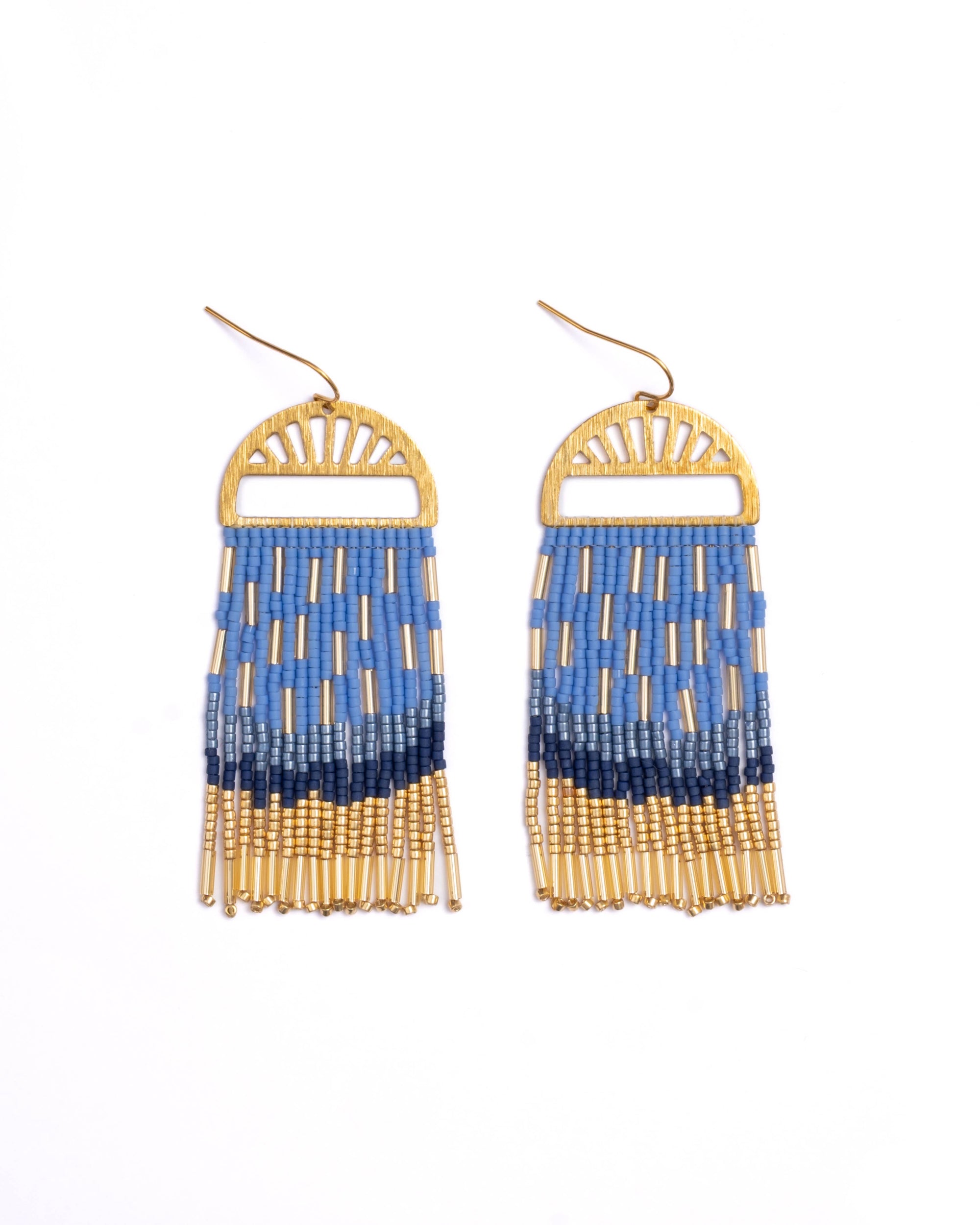 Blue Sprinkle Fringe Beaded Handwoven Earrings