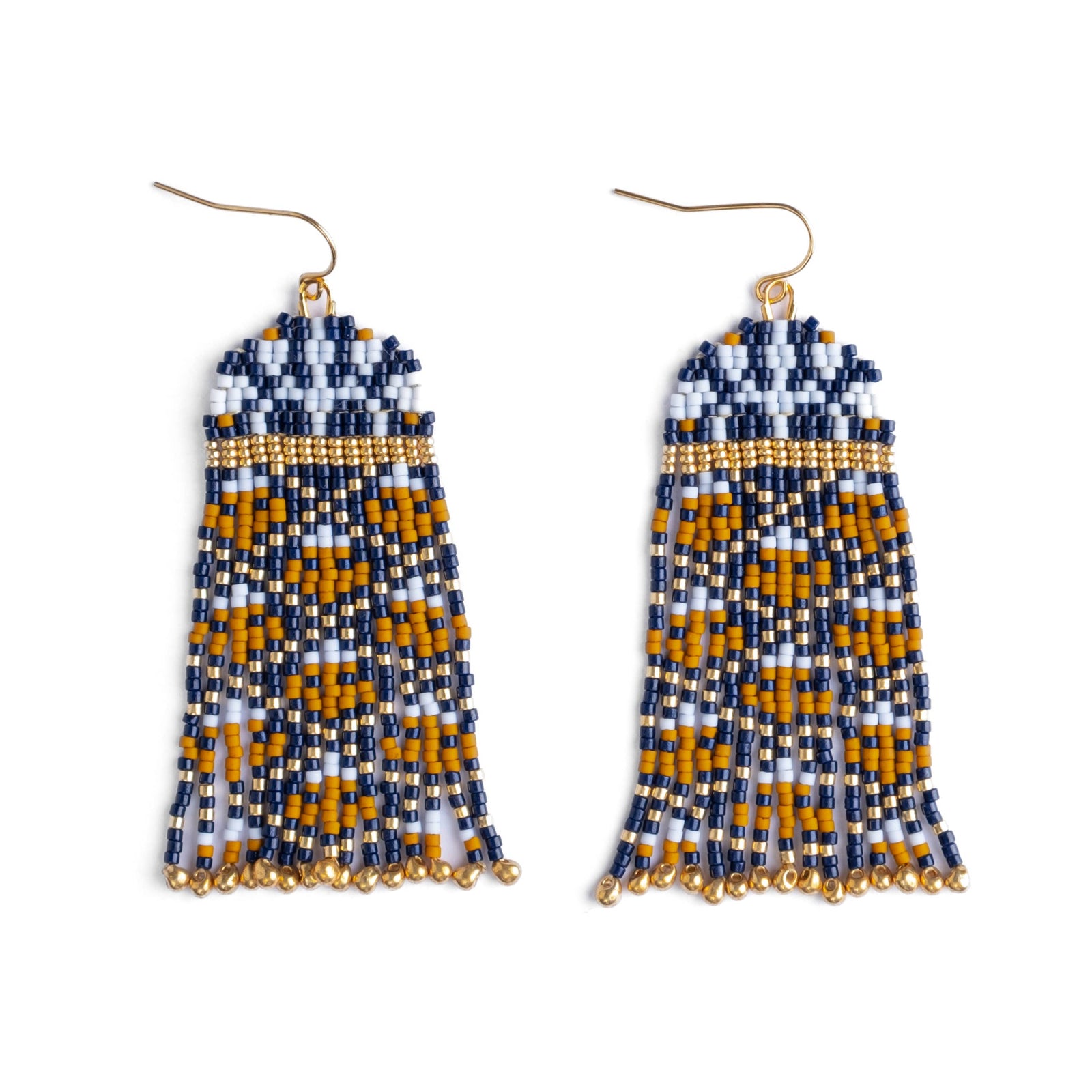 Brocade Garden Blue and Mustard Beaded Handwoven Earrings