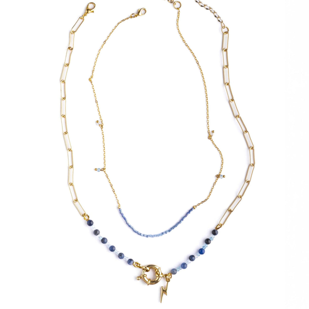 Celestial Beaded Charm and Chain 2 Necklace Layering Set