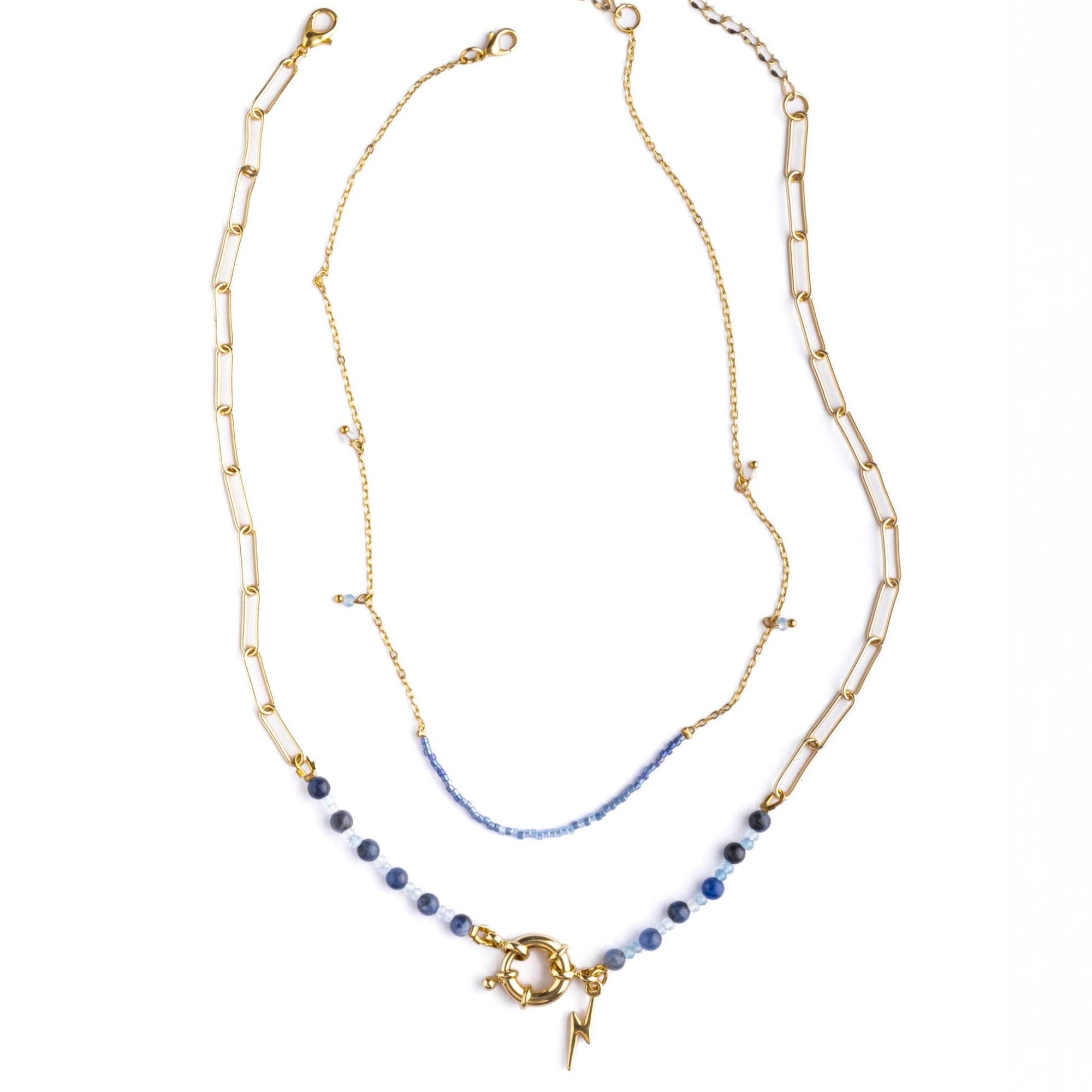 Celestial Beaded Charm and Chain 2 Necklace Layering Set