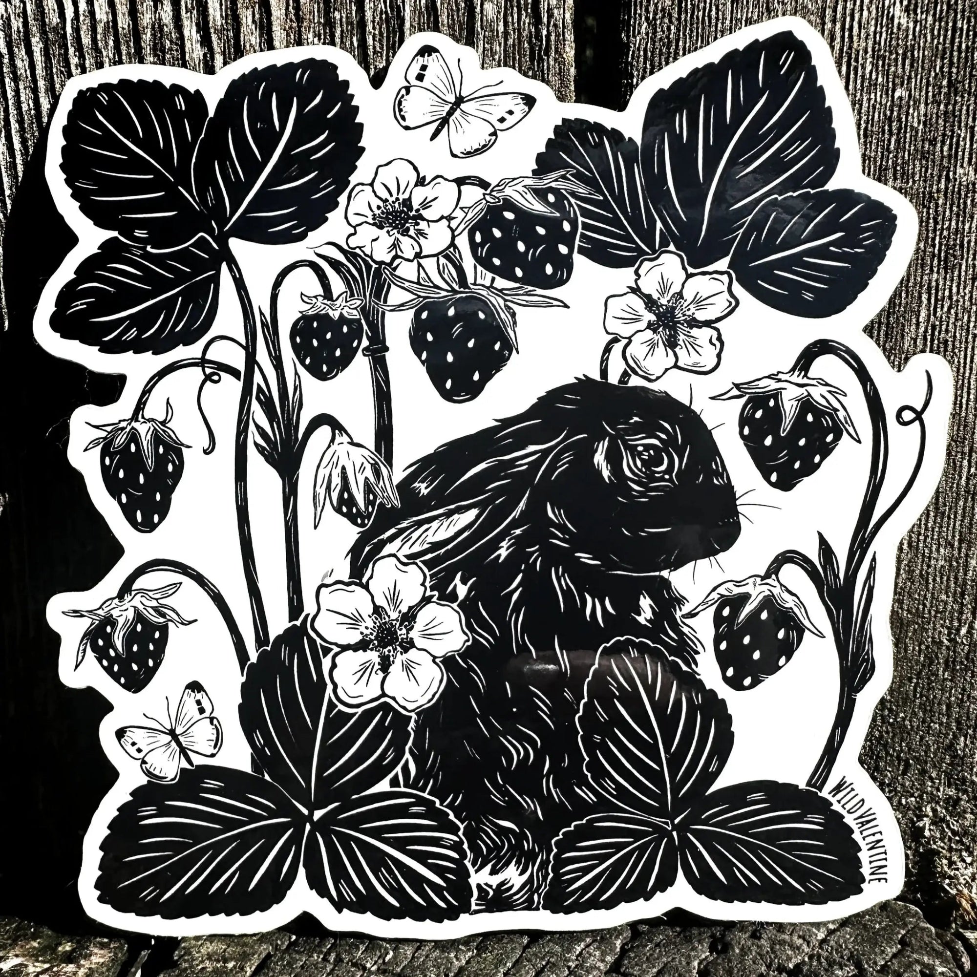 Cottontail Rabbit &amp; Strawberries Vinyl Sticker