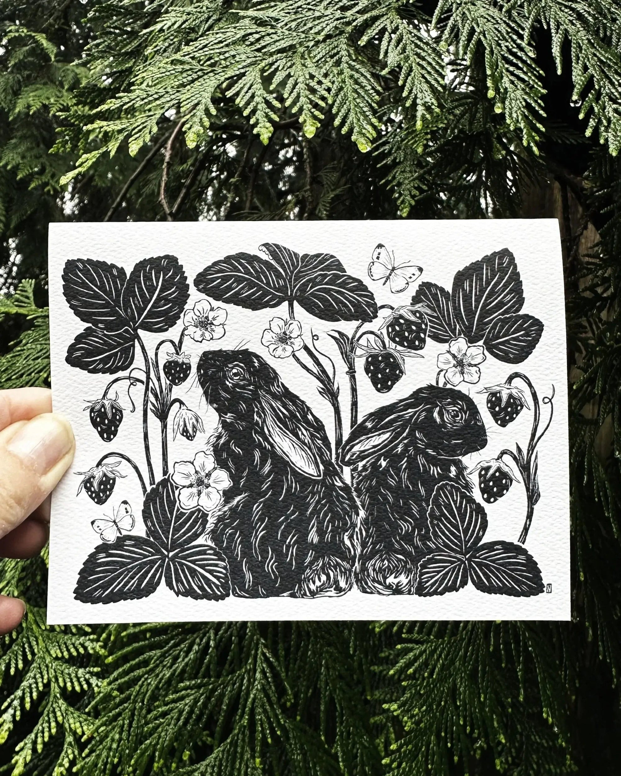 Cottontail Rabbit Strawberry Card