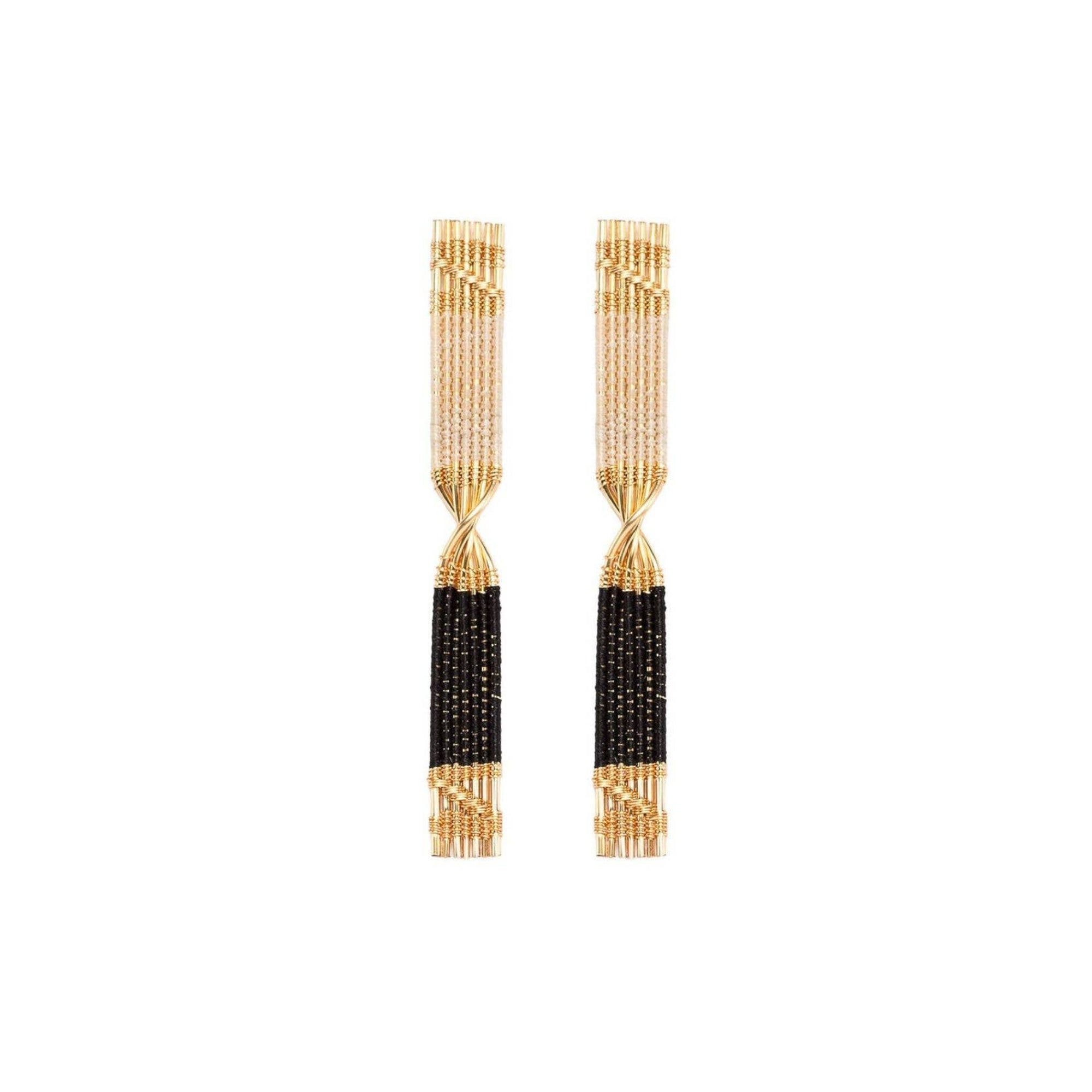 Cream and Black Twisted Wire and Cord Handwoven Earrings