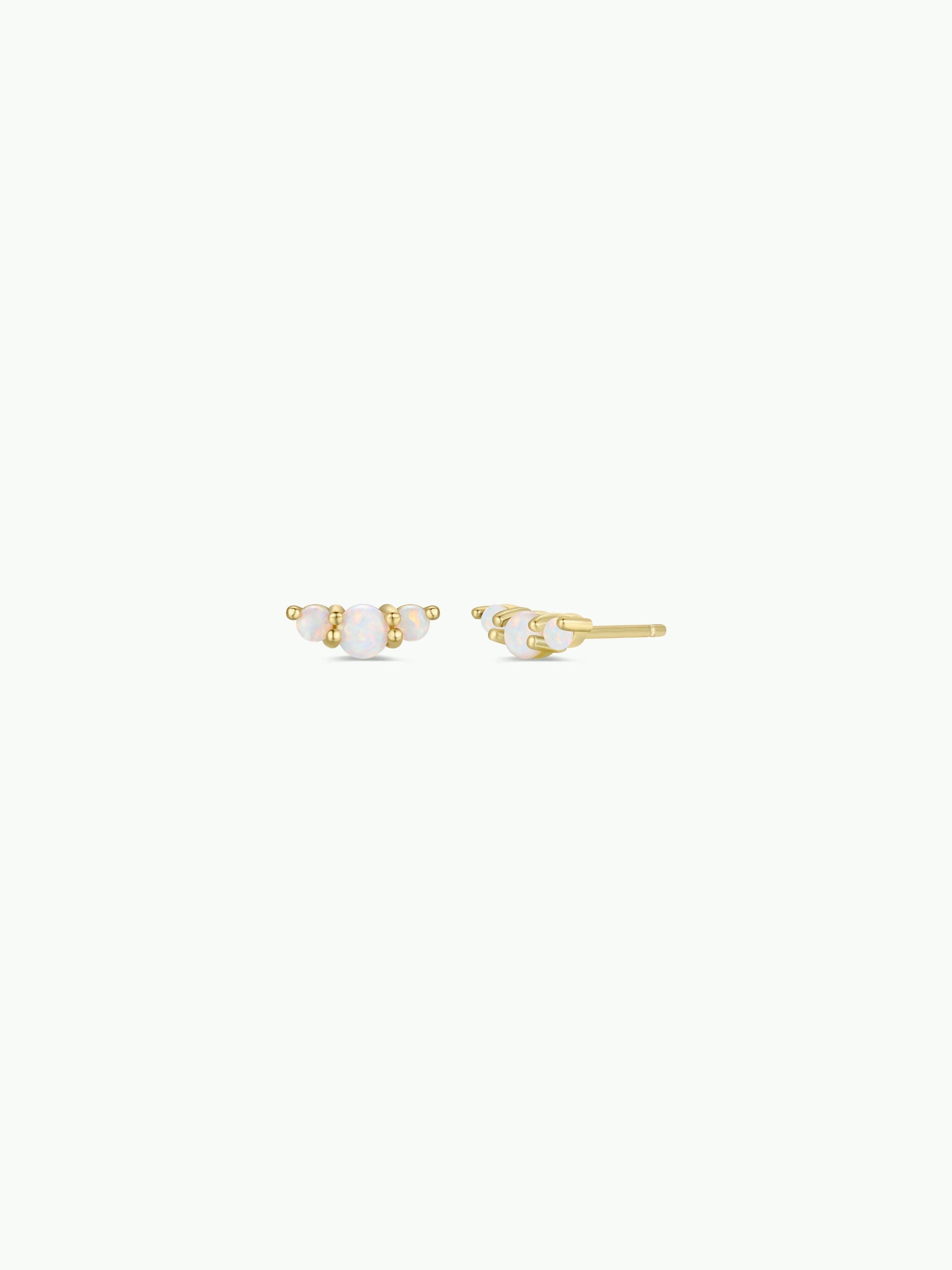 Crescent Gold Earrings - White Opal