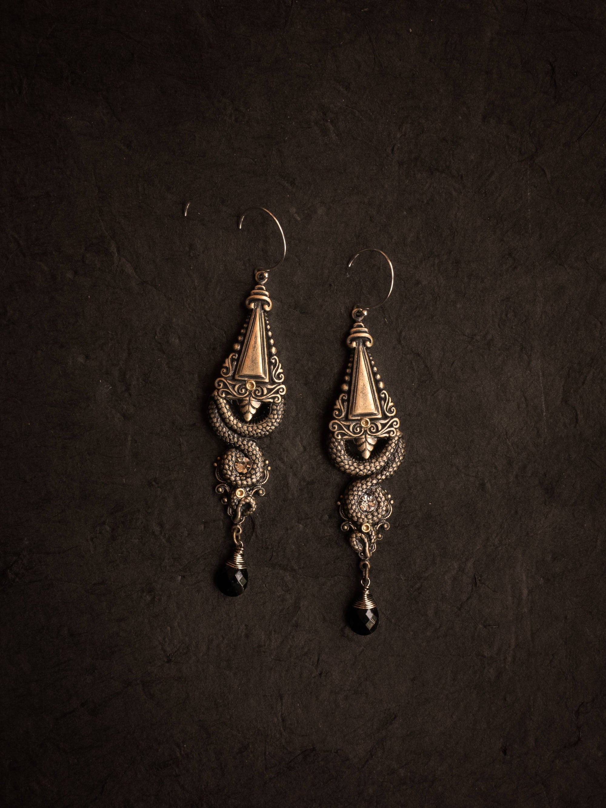 Down Coil: Tail Earrings: Black Onyx