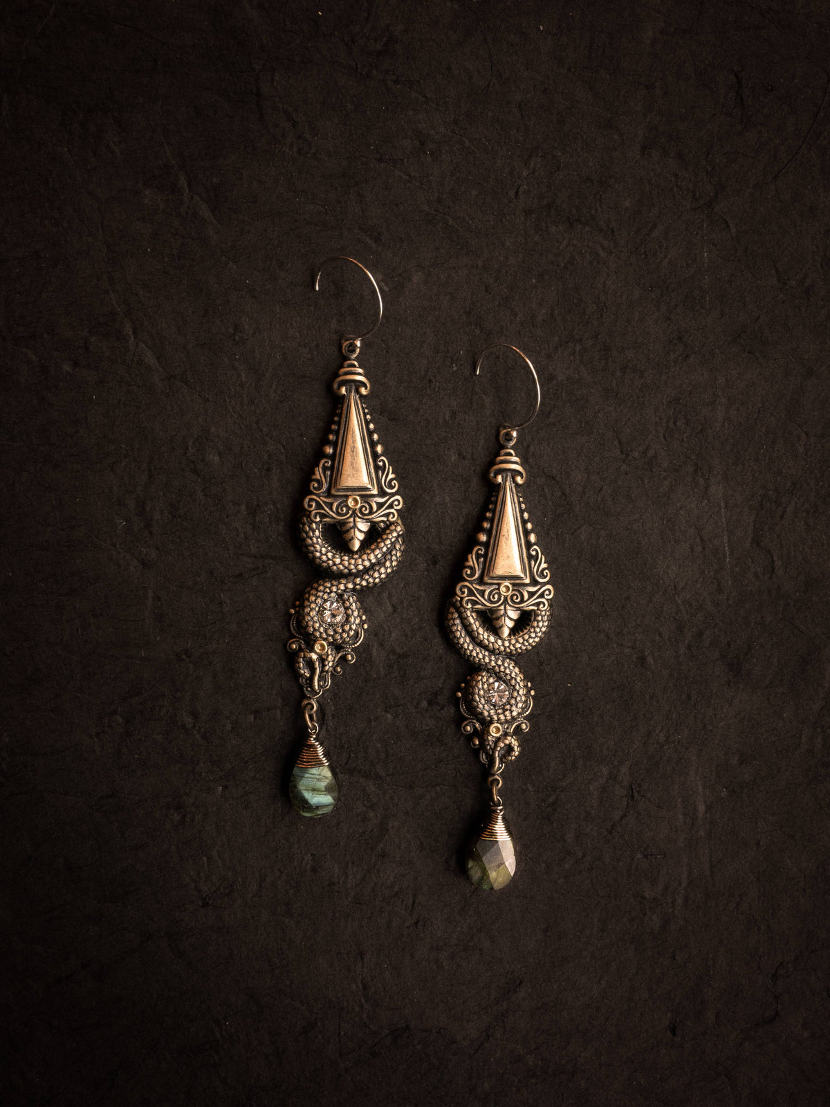 Down Coil: Tail Earrings: Labradorite