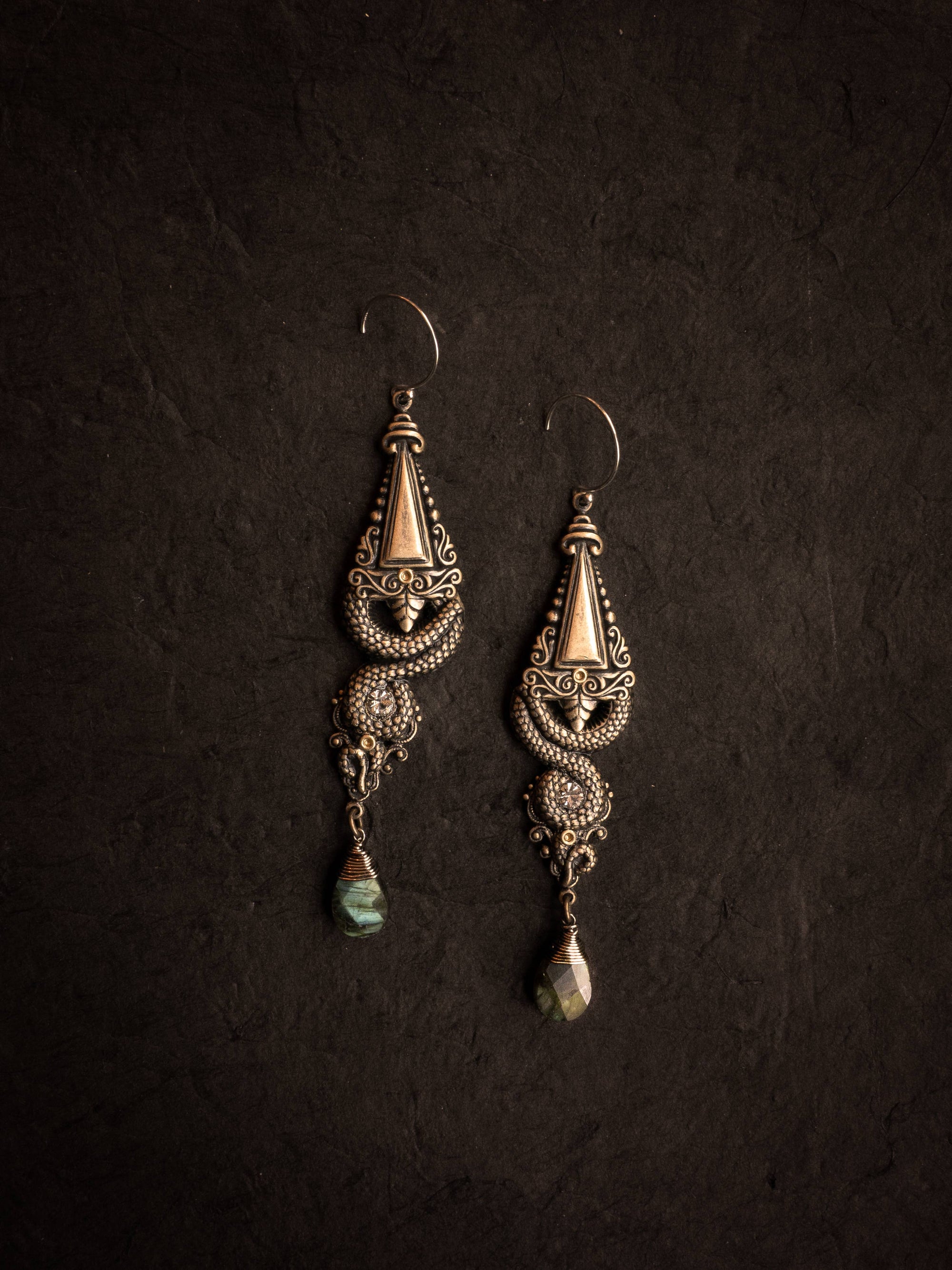 Down Coil: Tail Earrings: Labradorite