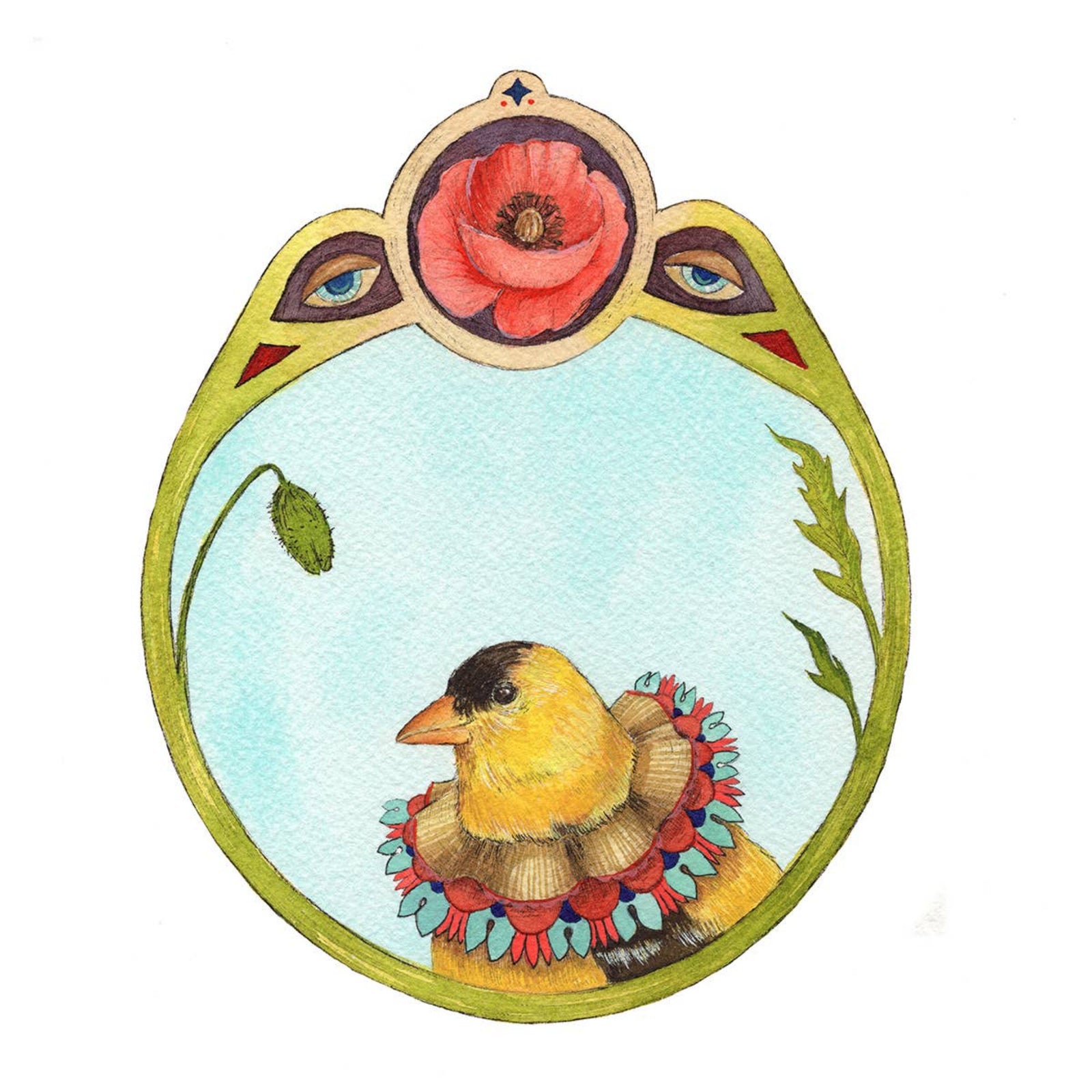 Finch of Poppies - 8"x10" Art Print