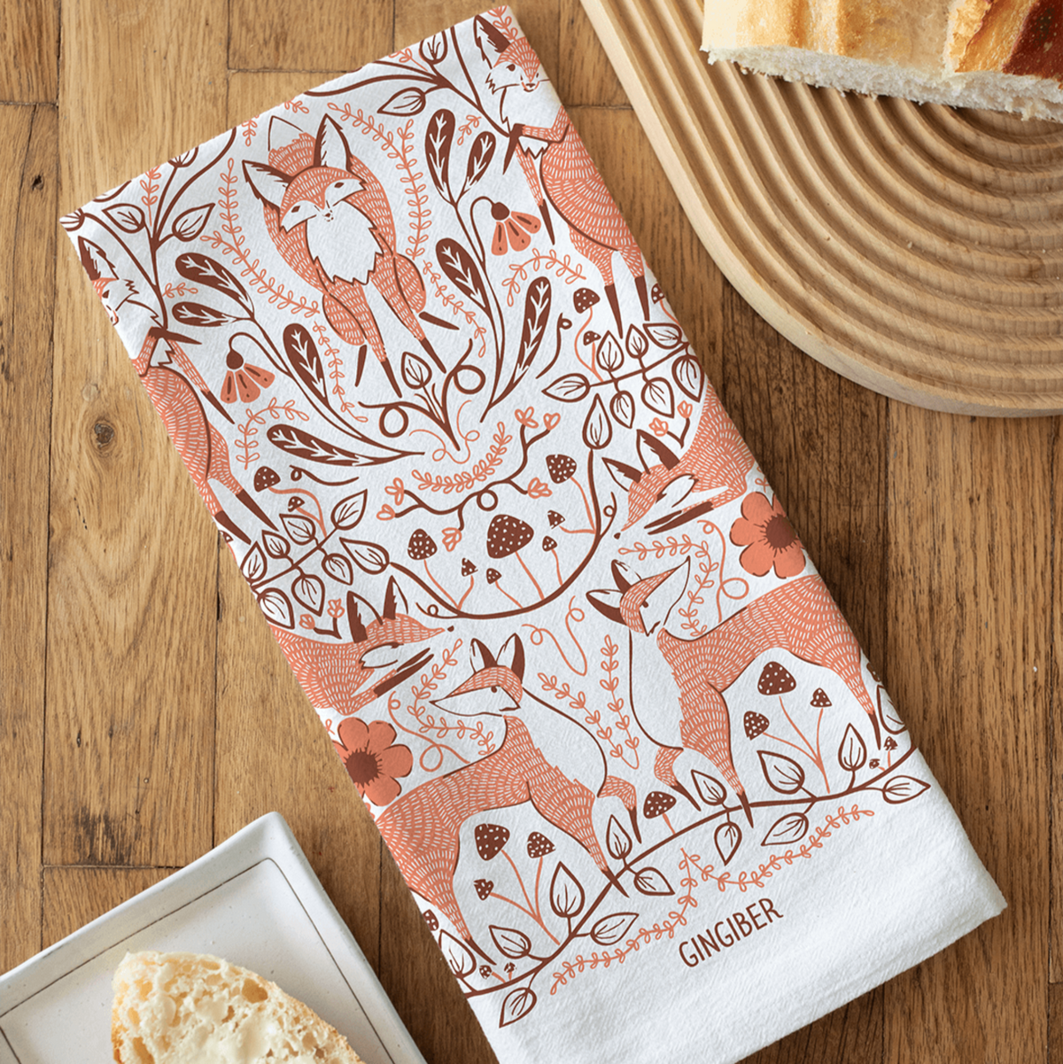 Forest Foxes Tea Towel – Woodland Animals, Fall