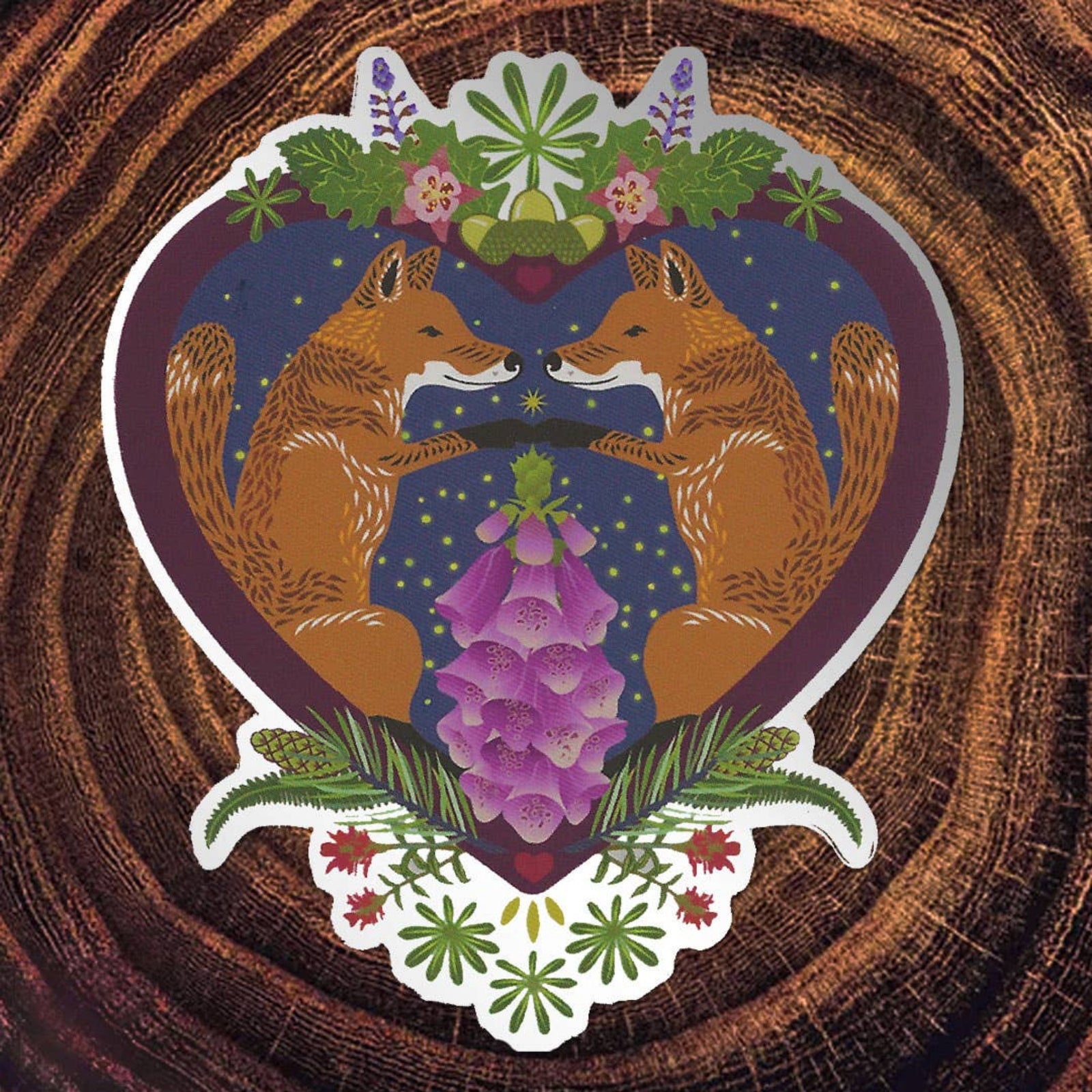 Fox Heart Matte Mirror PVC-Free Sticker