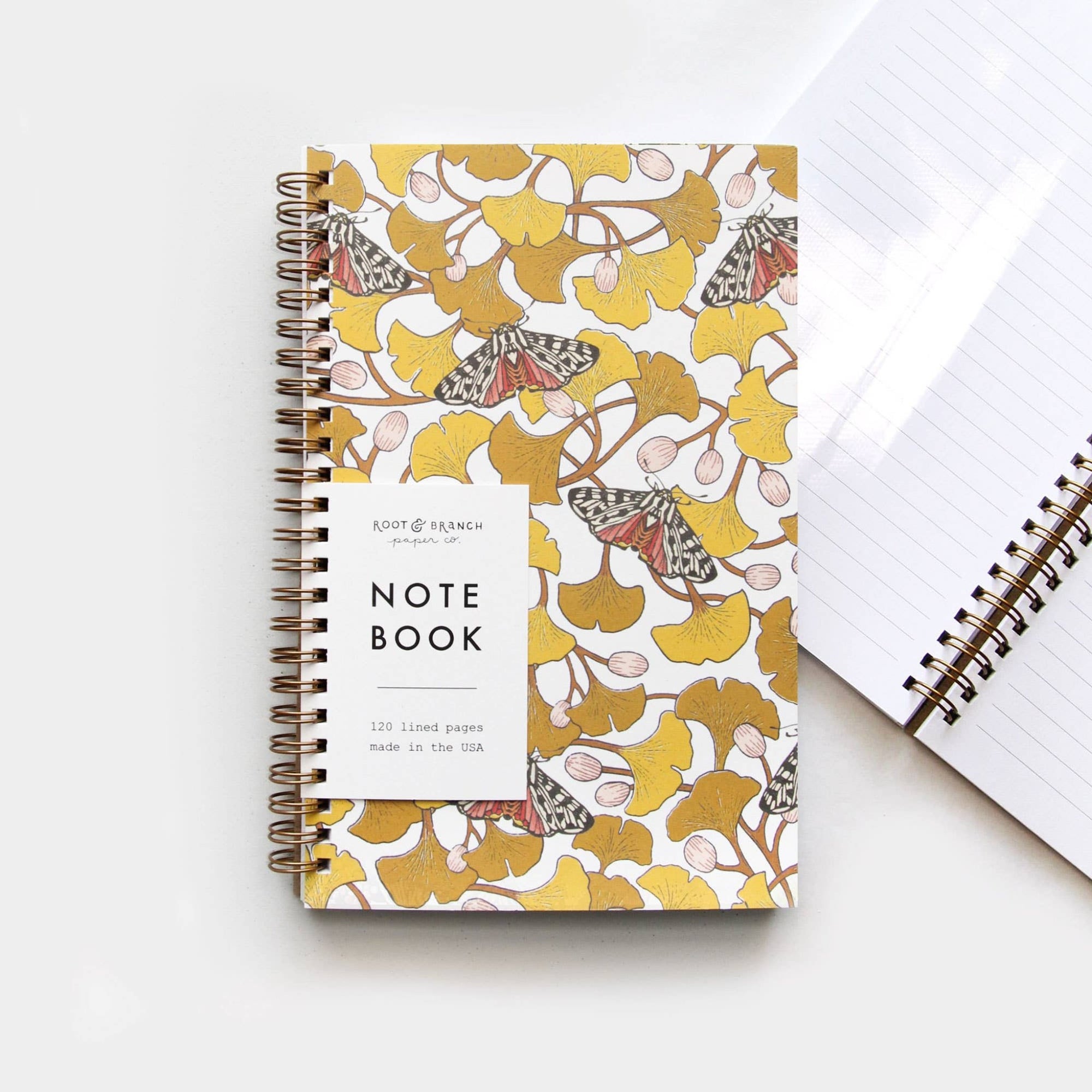 Ginkgo and Tiger Moth Spiral Bound Lined Notebook