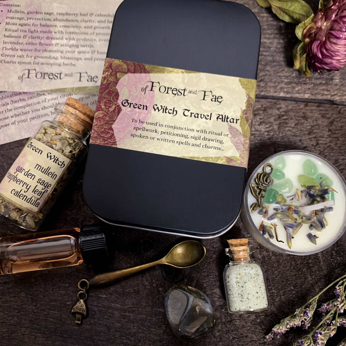 Green Witch Travel Altar: Witch Kit for Rituals and Spells