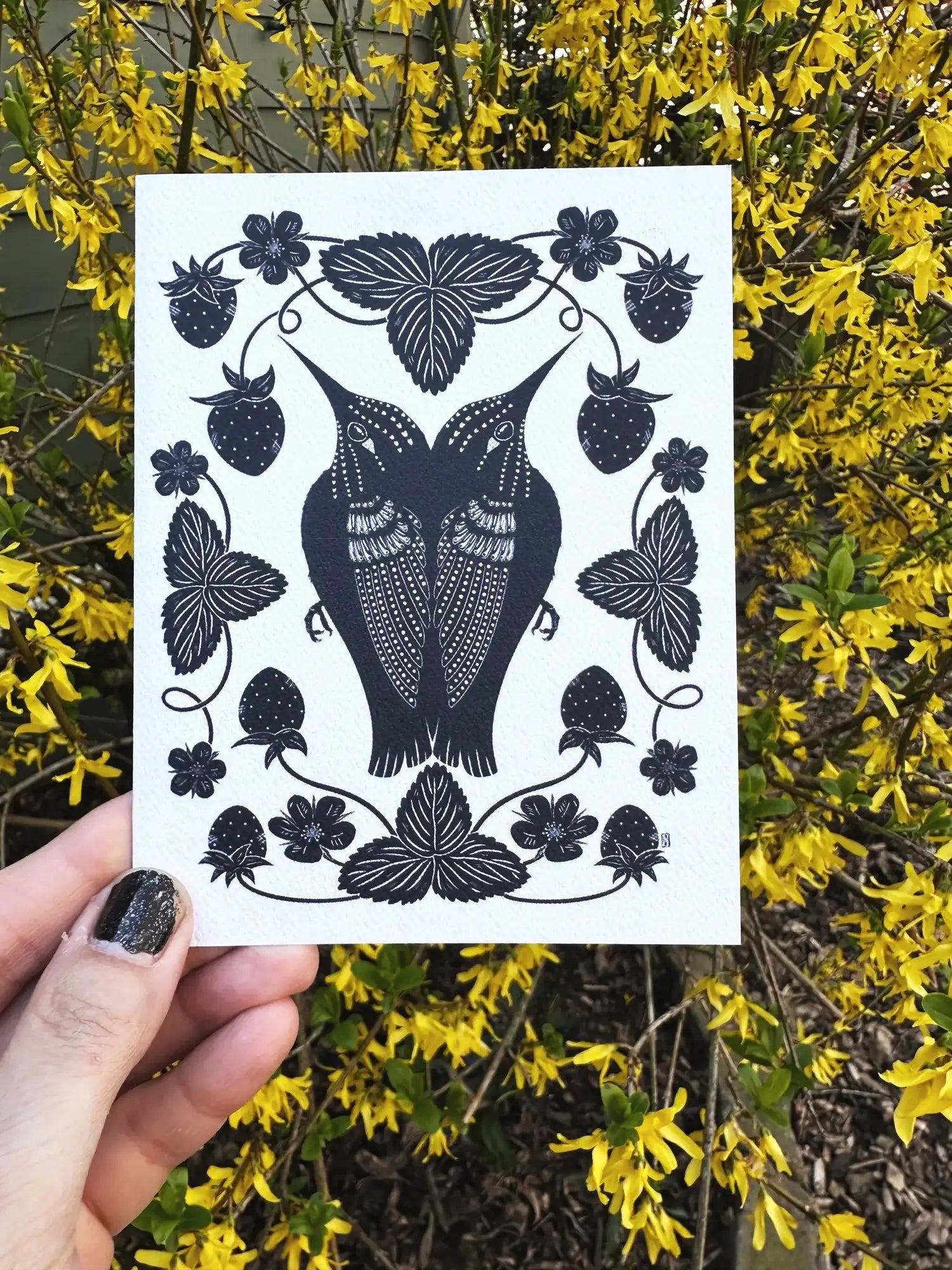 Hummingbirds &amp; Strawberries Greeting Card