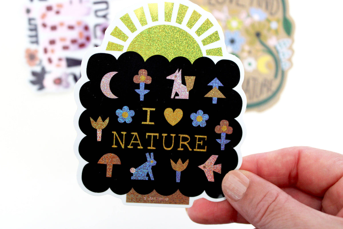I Love Nature Glitter Vinyl Sticker