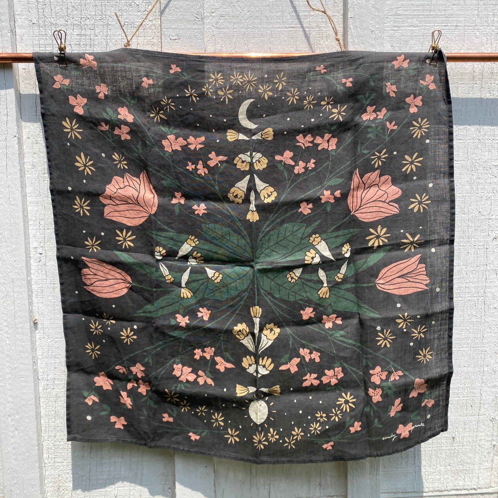 Linen Bandana and Scarf Charcoal and Multi