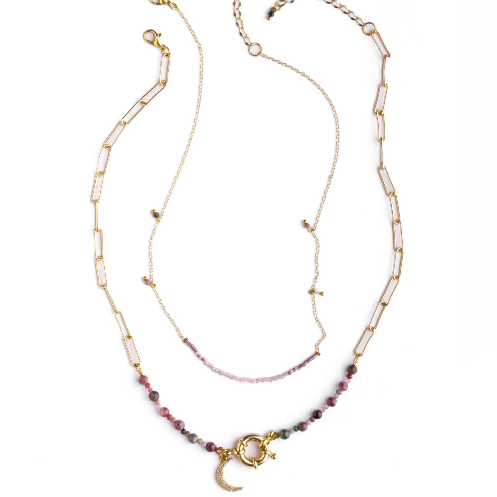 Midnight Beaded Charm and Chain Layering 2 Necklace Set