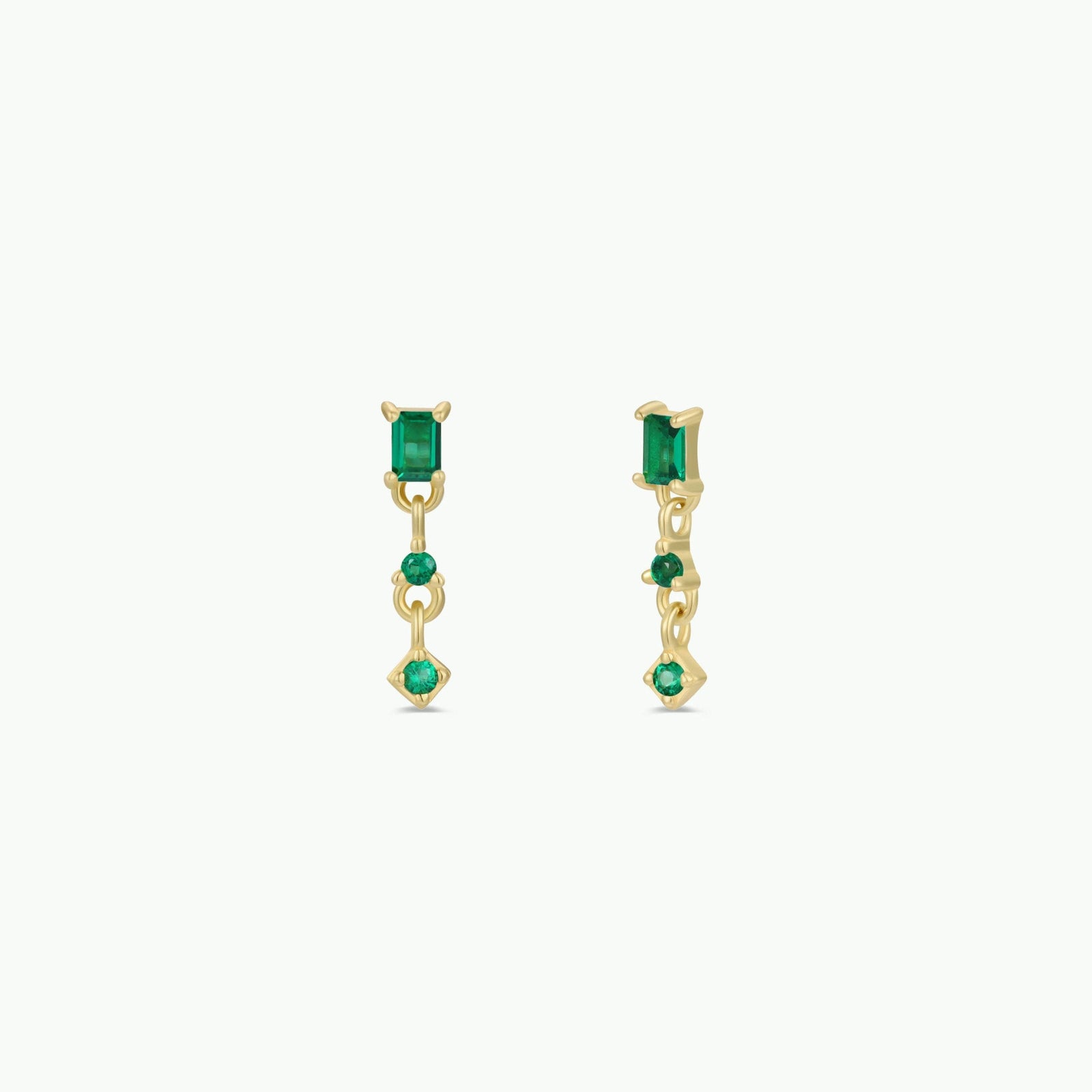Mini Baguette Drop Earrings - Emerald
