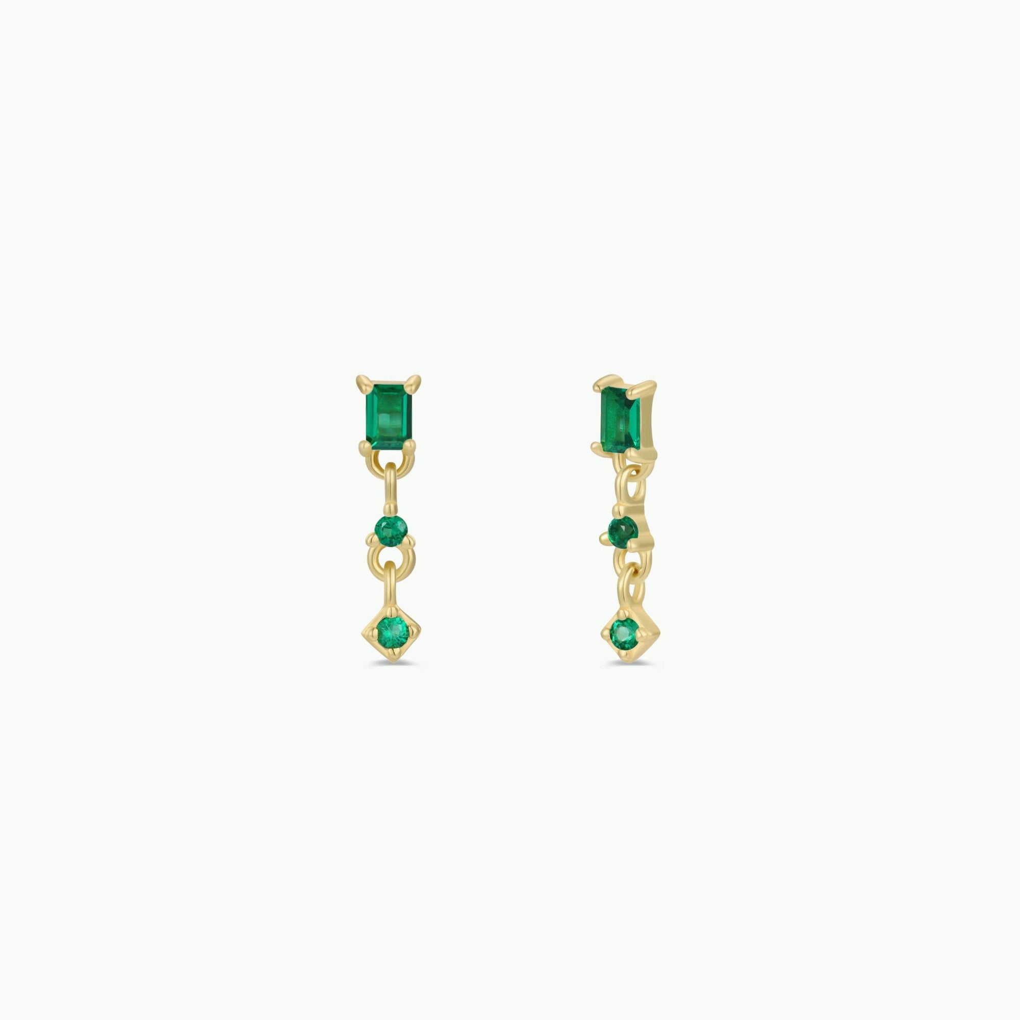 Mini Baguette Drop Earrings - Emerald