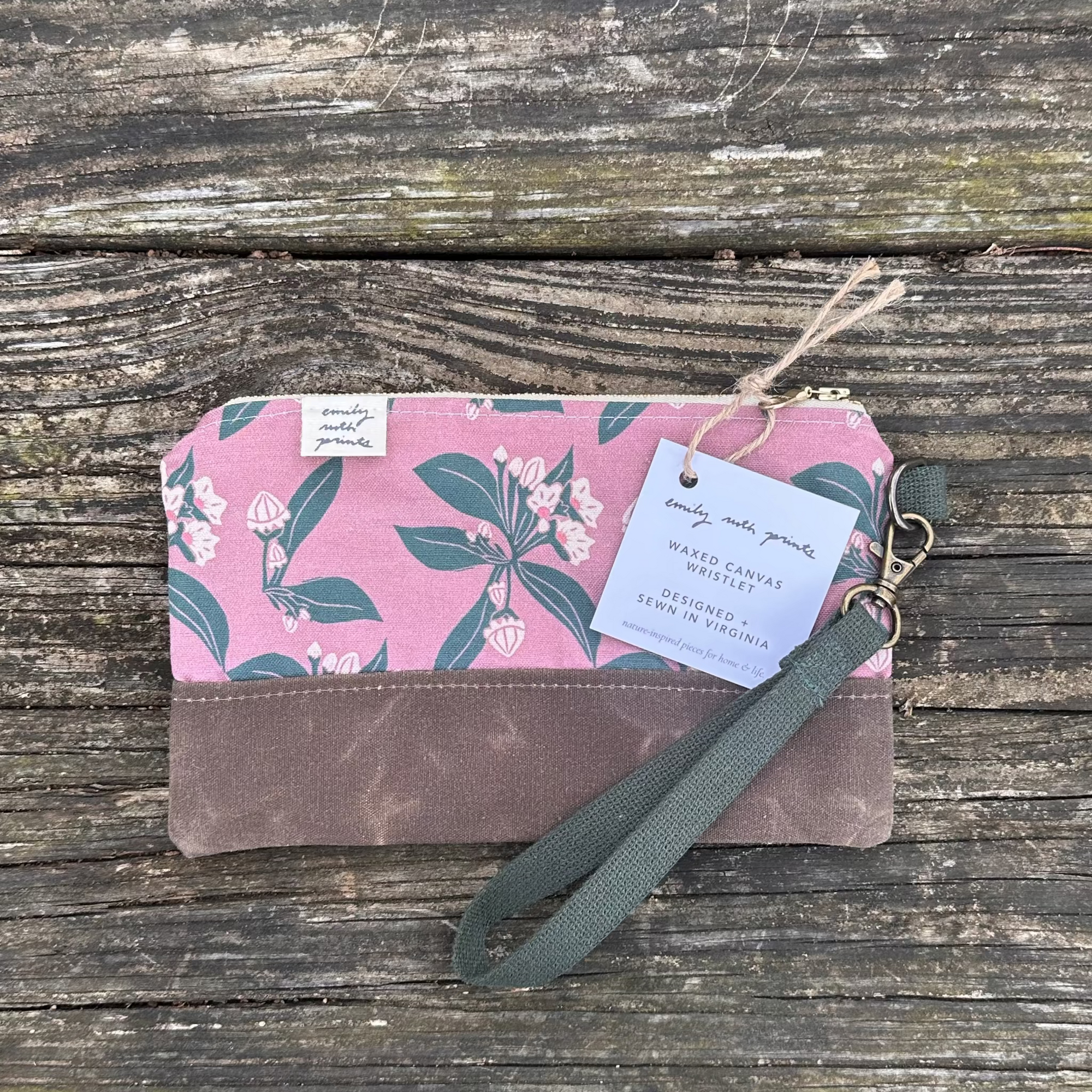 Mountain Laurel Waxed Canvas Wristlet