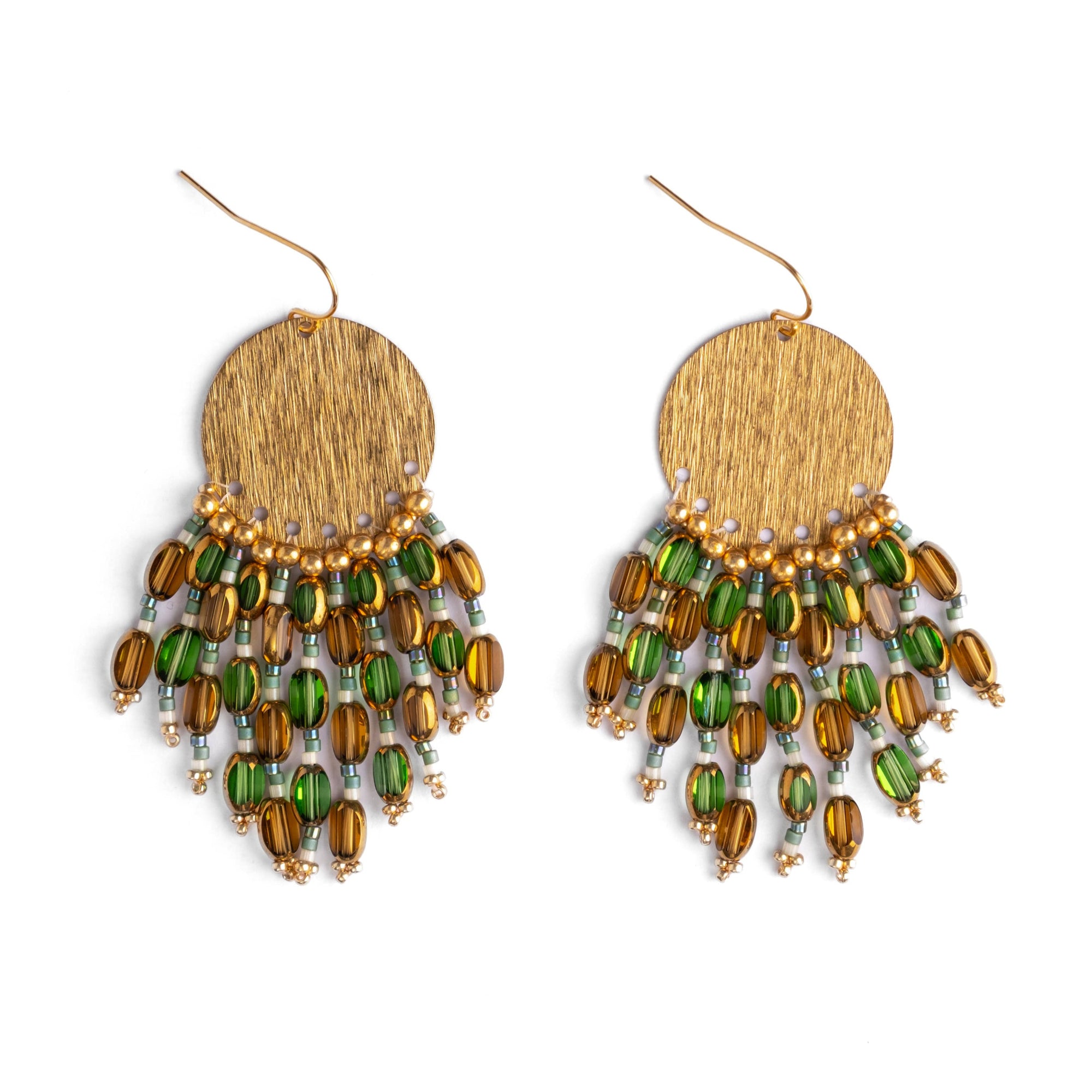Olive Chandelier Beaded Handwoven Earrings