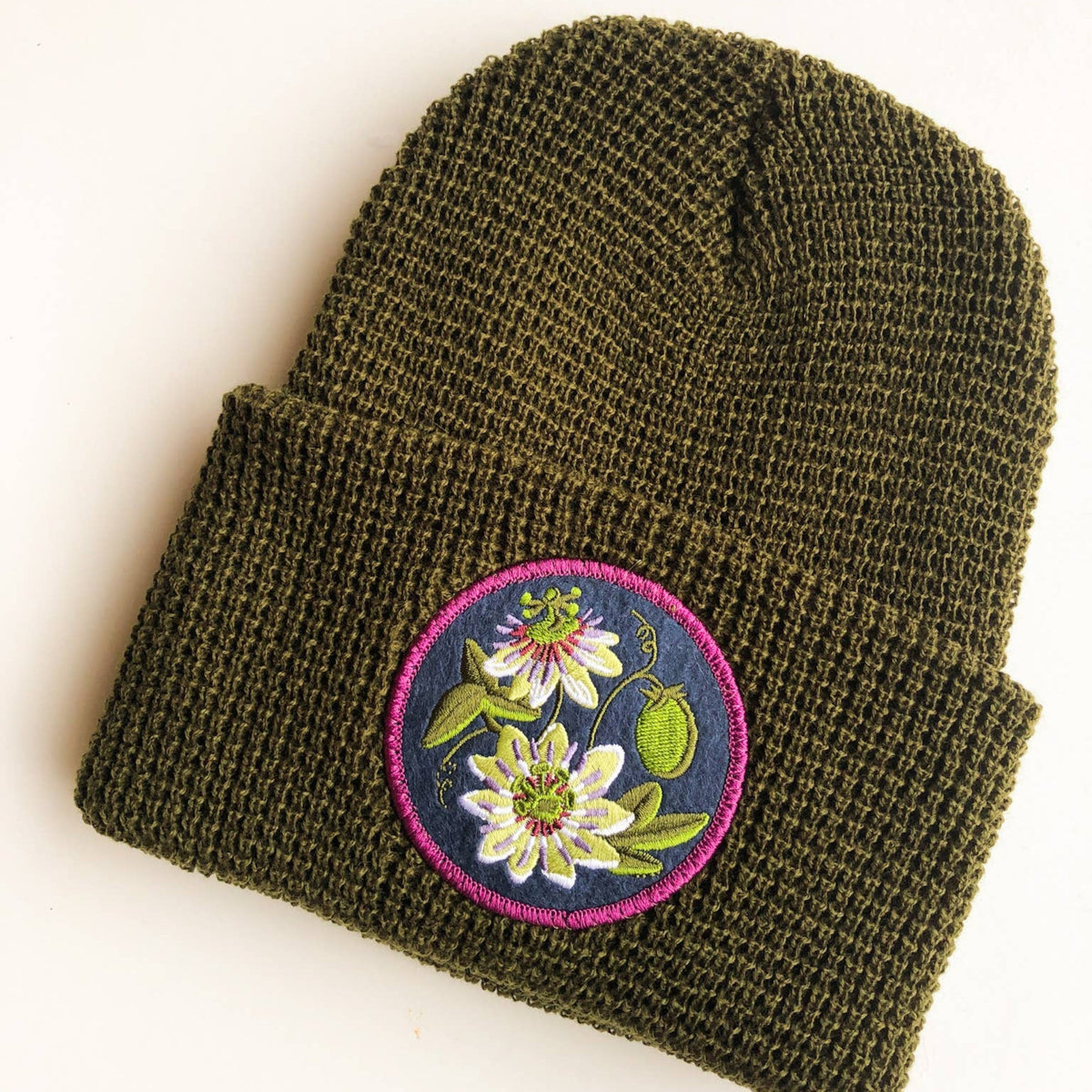 Passionflower Native Plant Patch Waffle Beanie Hat