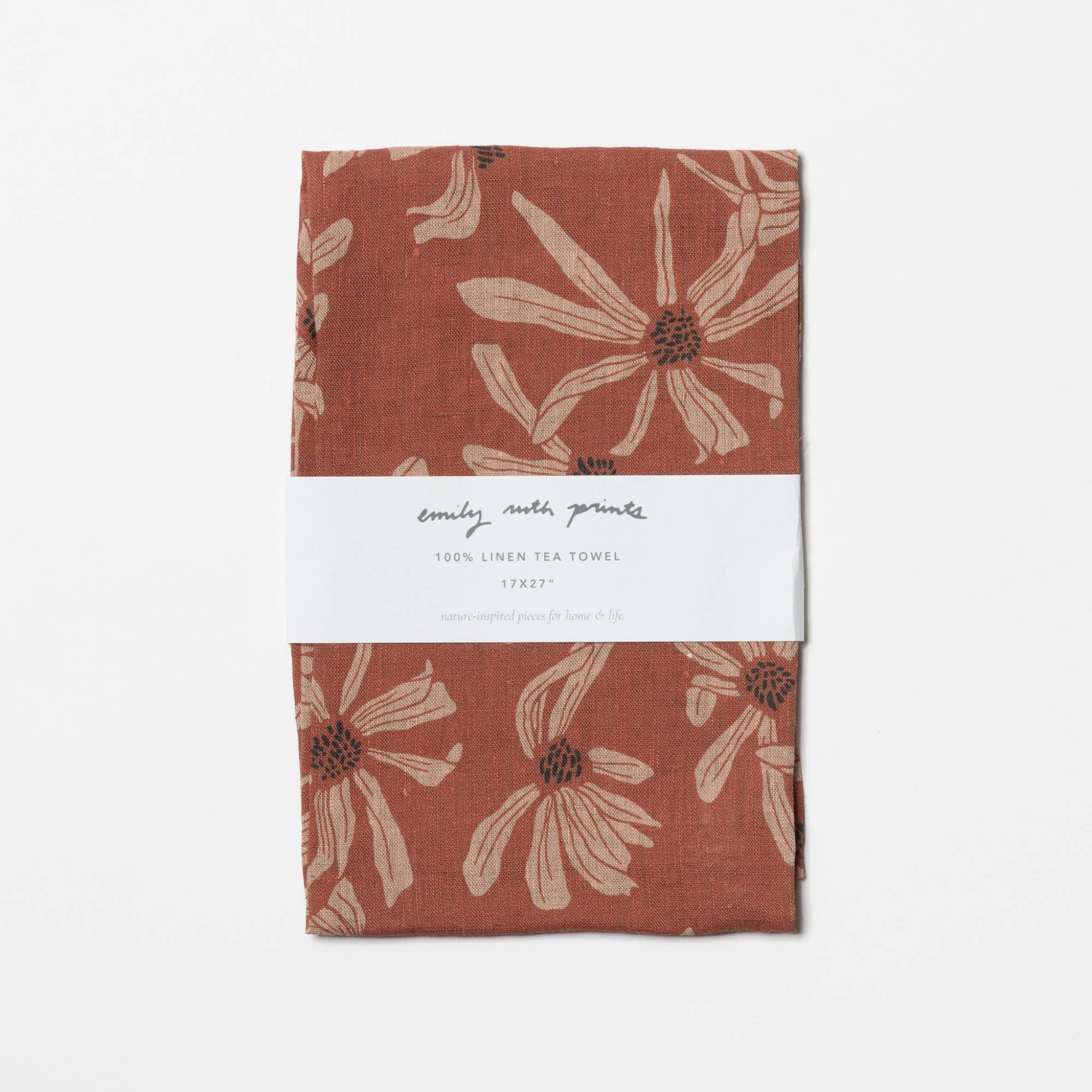Rust Daisy Linen Tea Towel