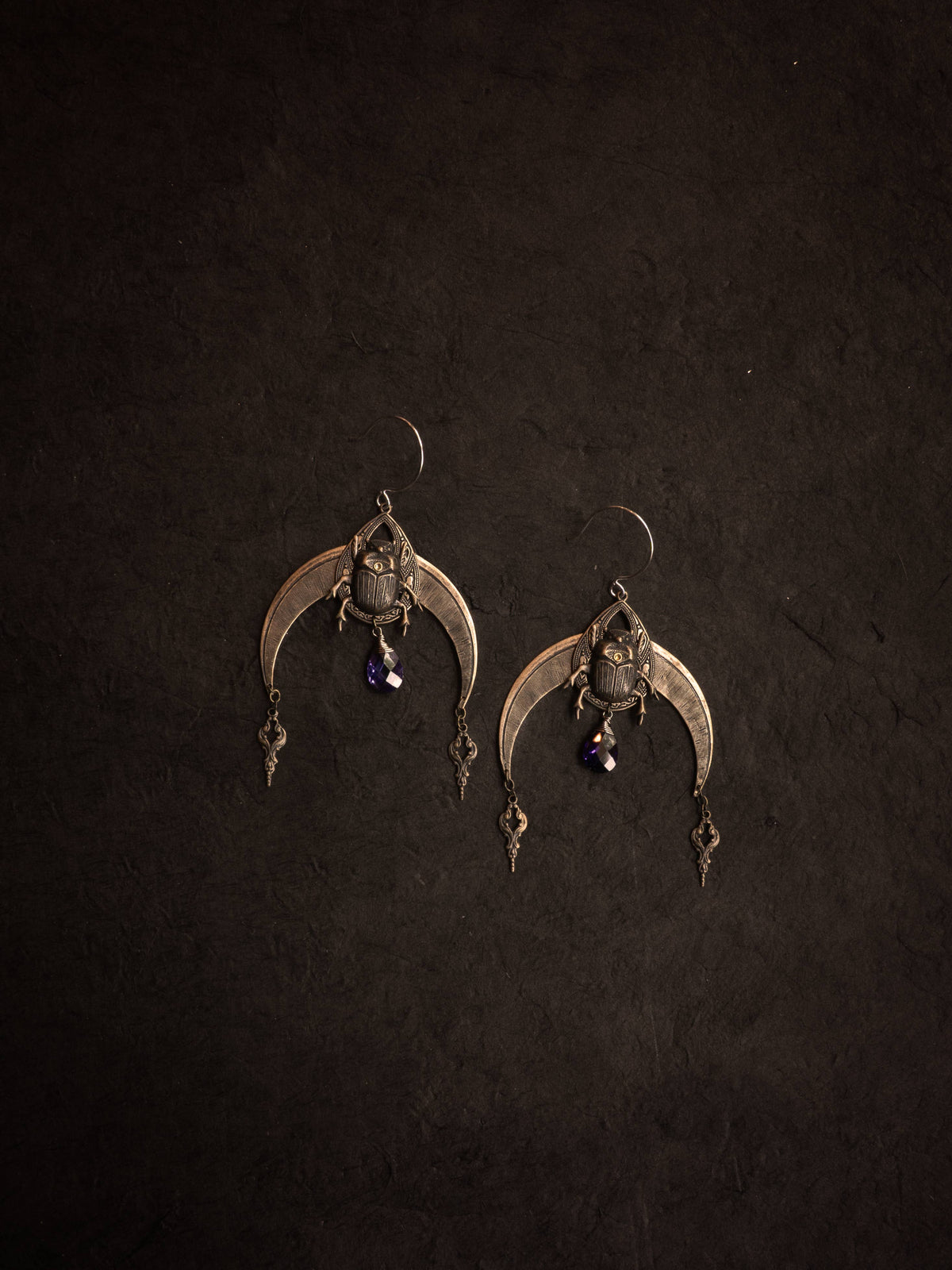 Secret Ceremony Scarab Earrings: II: Sapphire Cubic Zirconia