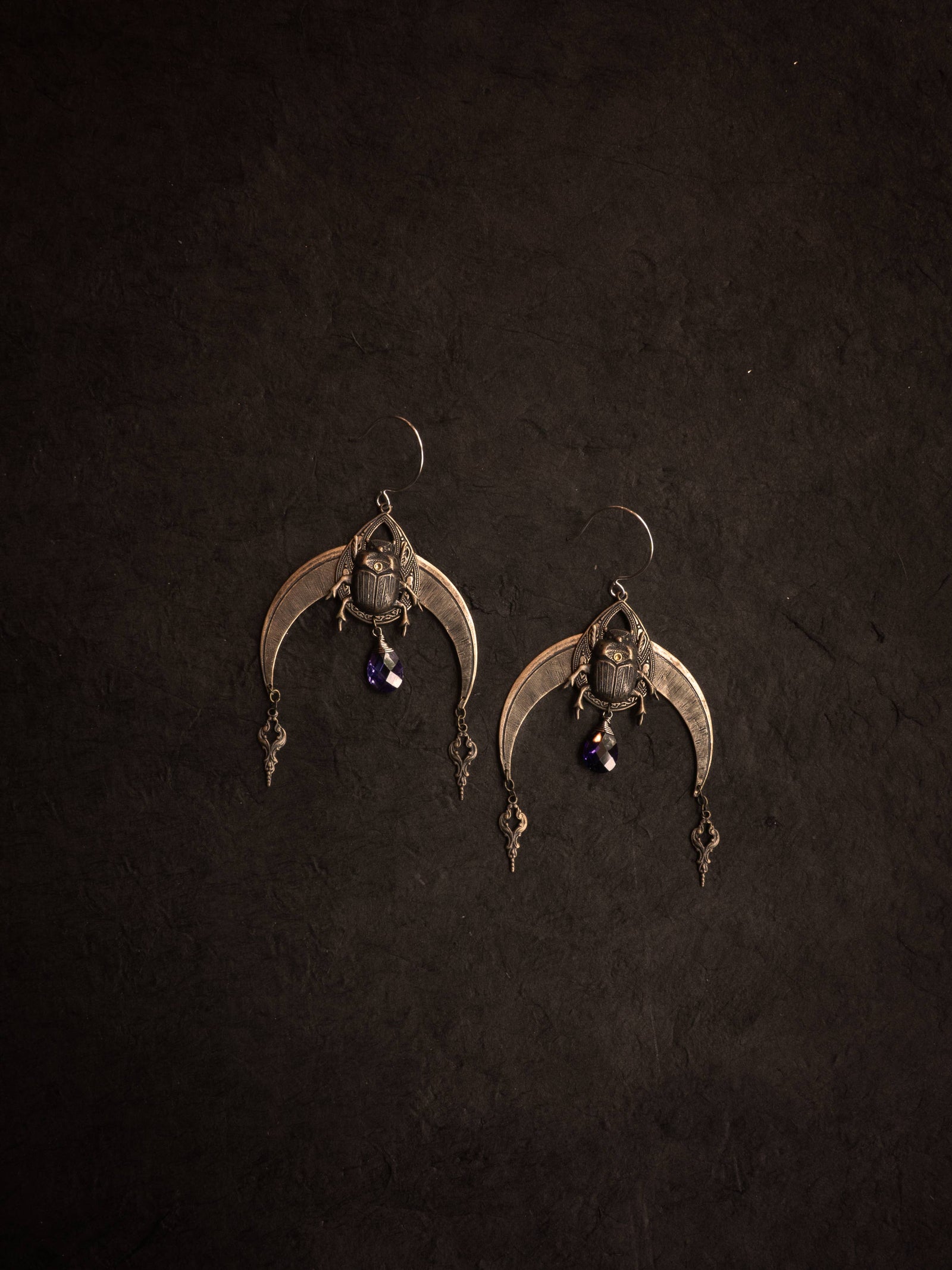 Secret Ceremony Scarab Earrings: II: Sapphire Cubic Zirconia