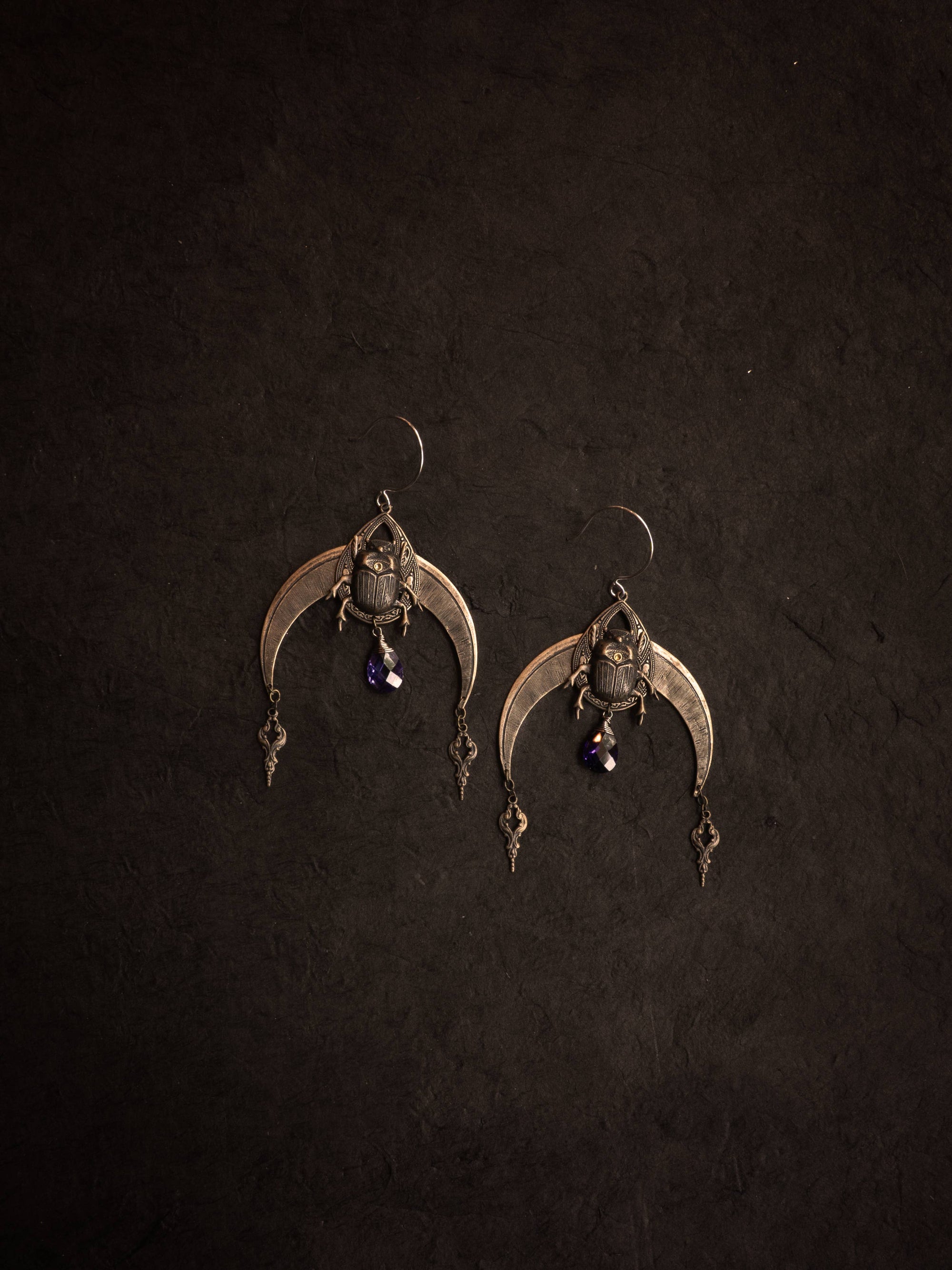 Secret Ceremony Scarab Earrings: II: Sapphire Cubic Zirconia