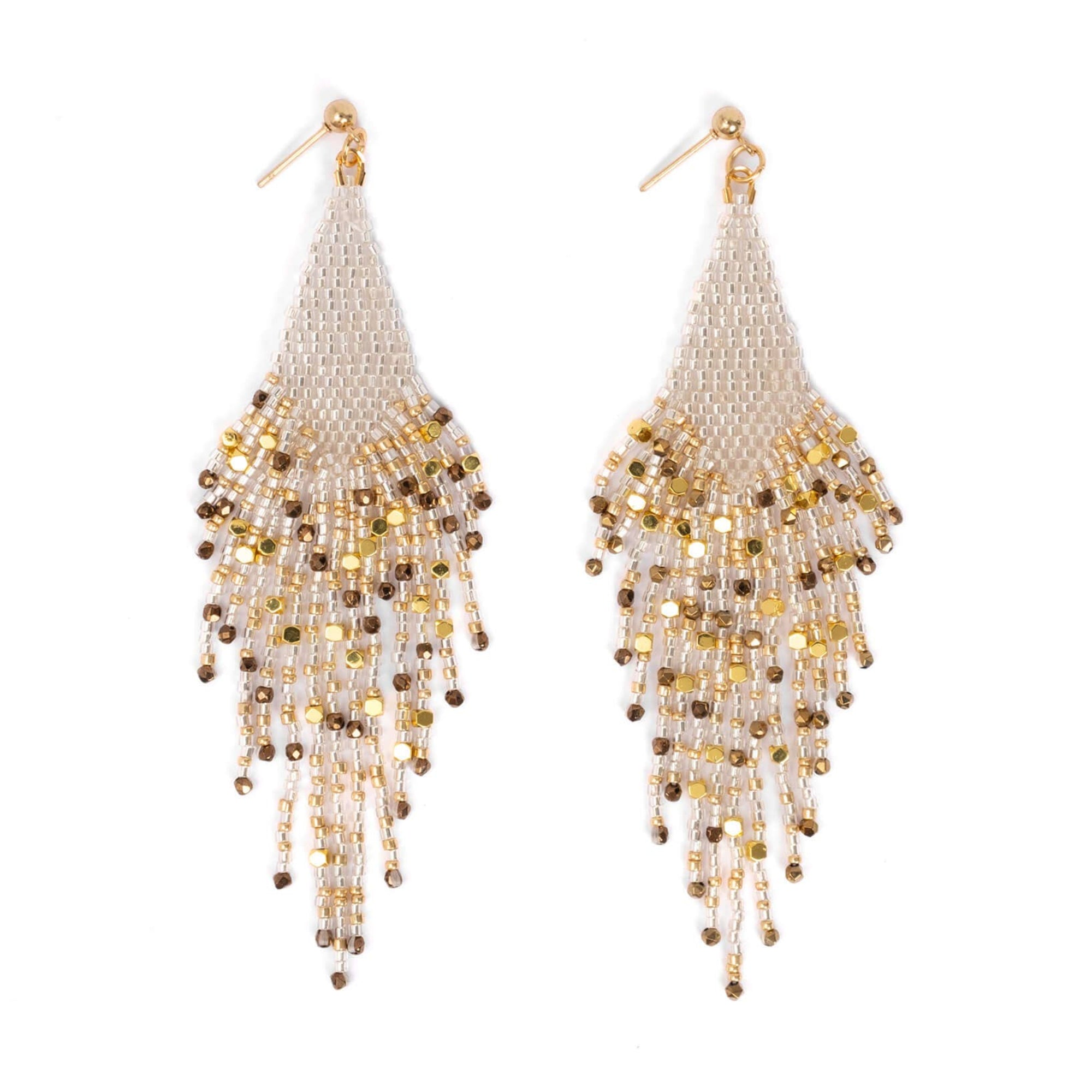 Starlight Fringe Beaded Handwoven Earrings (Silver)
