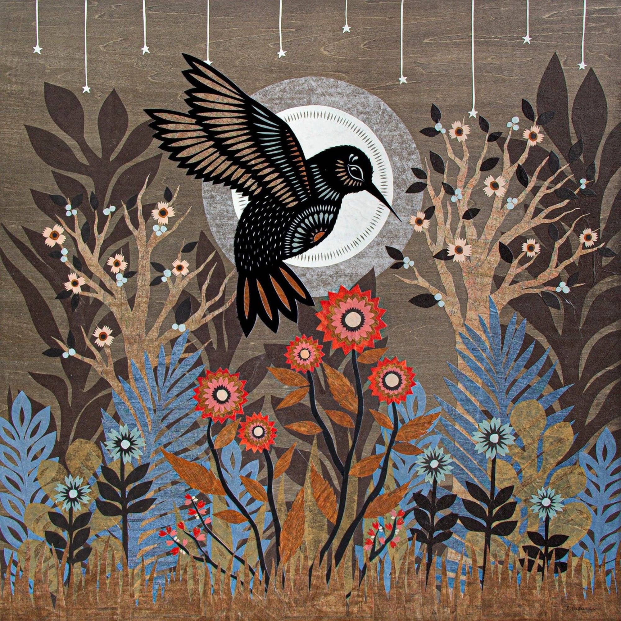 The Moonlight's Hum 8" x 8" Cut Paper Art Print