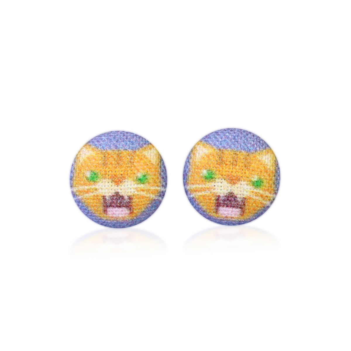 Screaming Orange Cat Fabric Button Earrings