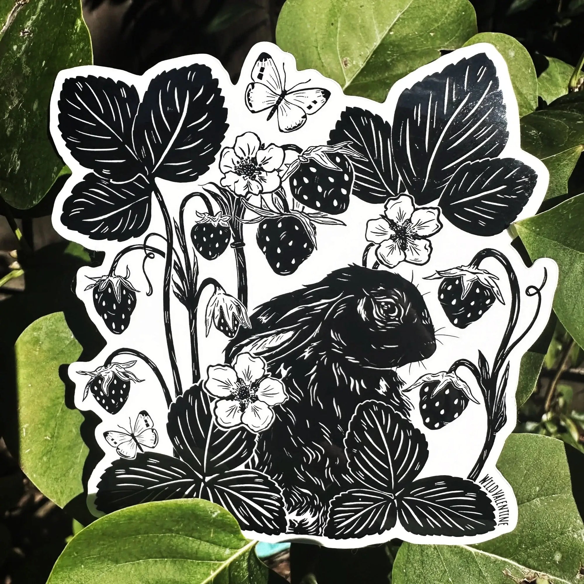 Cottontail Rabbit &amp; Strawberries Vinyl Sticker