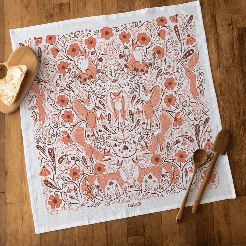 Forest Foxes Tea Towel – Woodland Animals, Fall