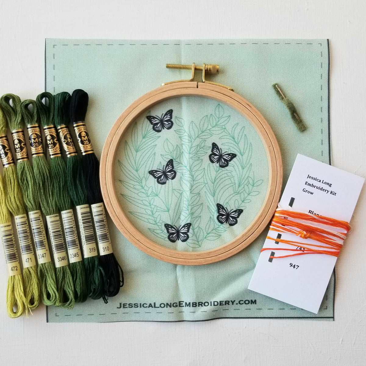 &quot;Love Grows&quot; butterfly hand embroidery kit