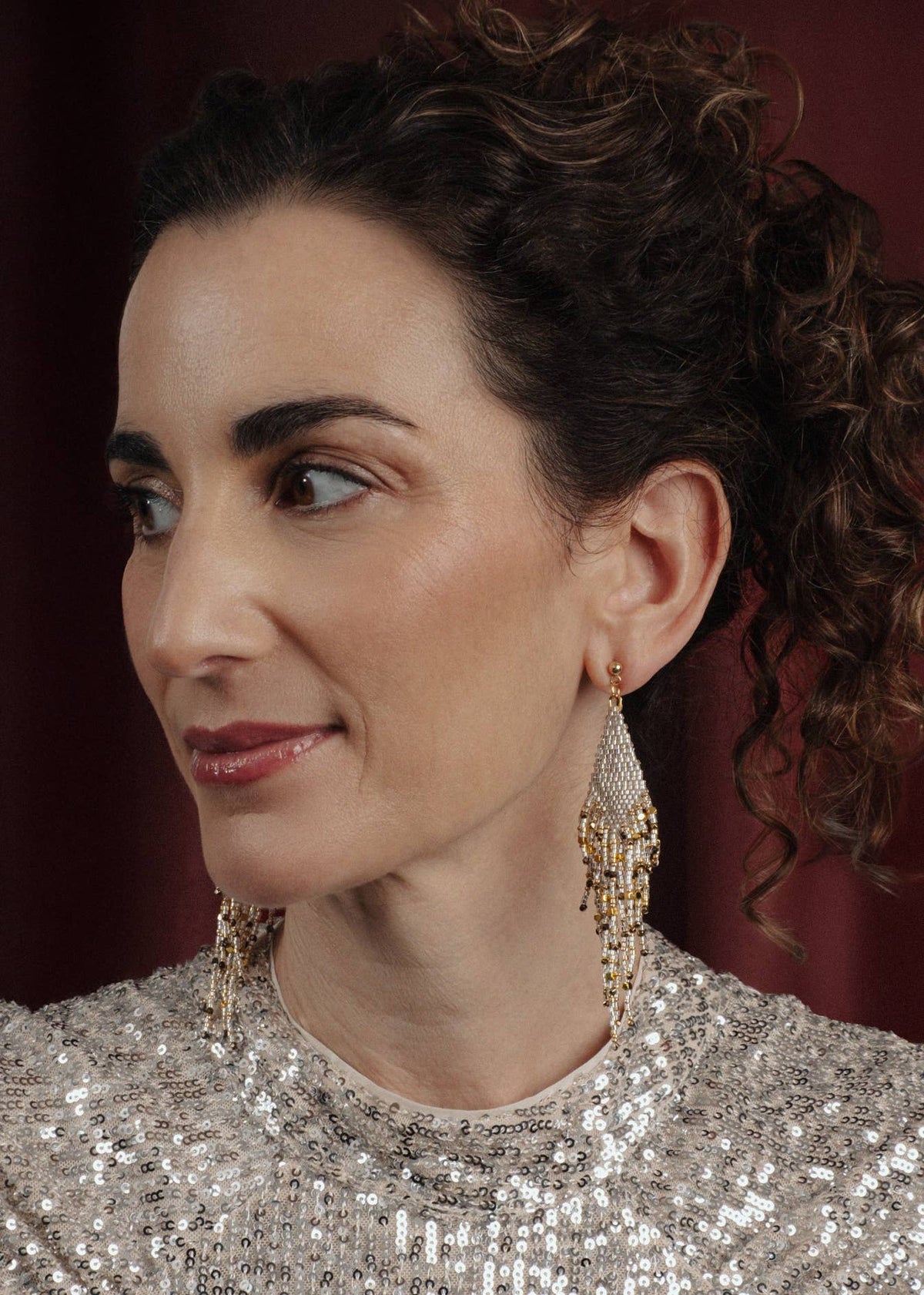 Starlight Fringe Beaded Handwoven Earrings (Silver)