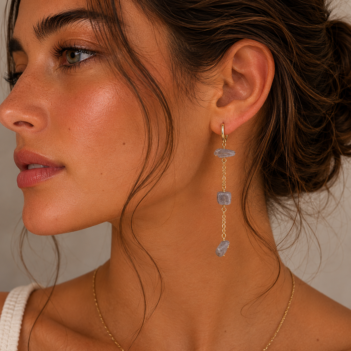 Raw Rainbow Moonstone Chain Drop Earring