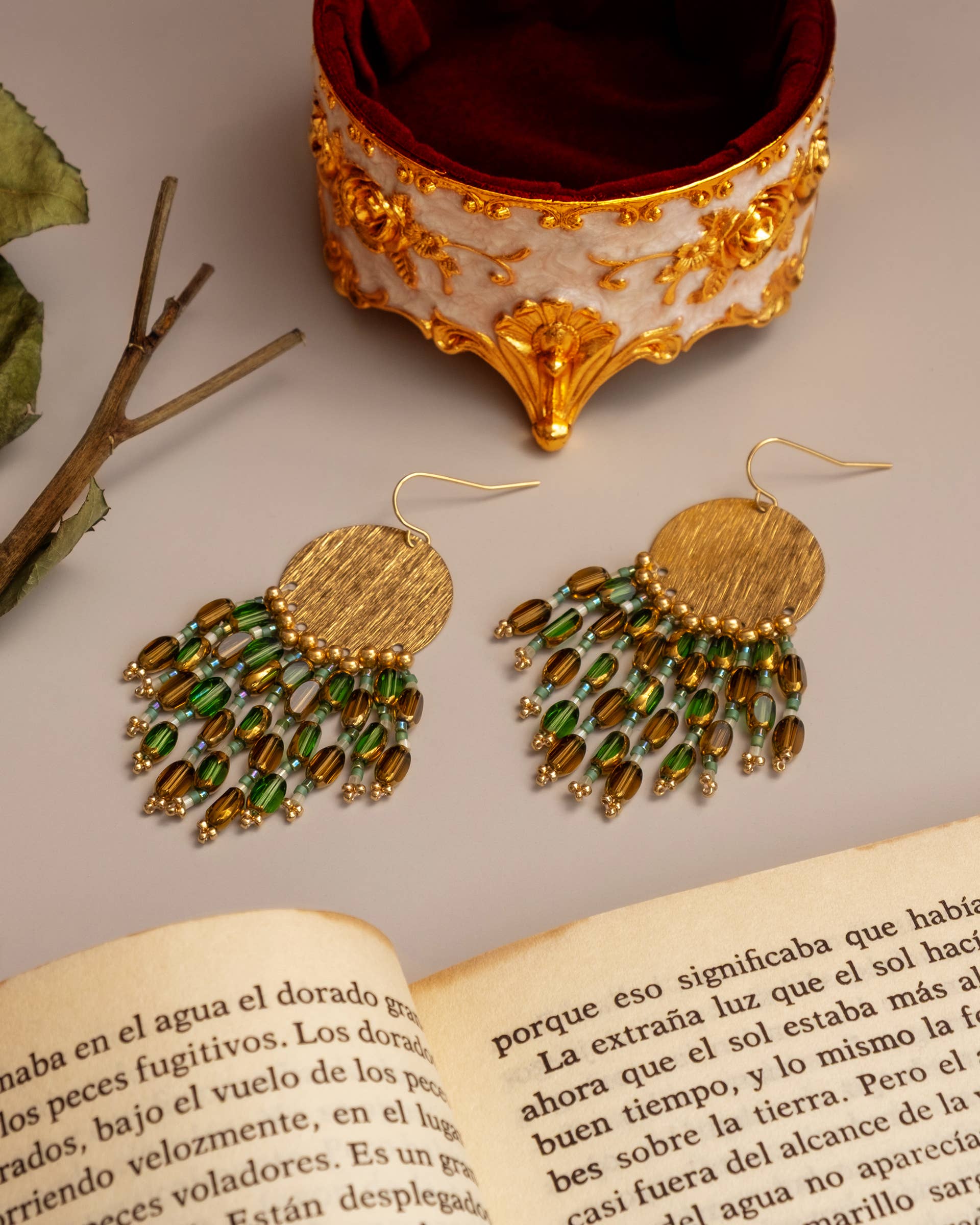 Olive Chandelier Beaded Handwoven Earrings