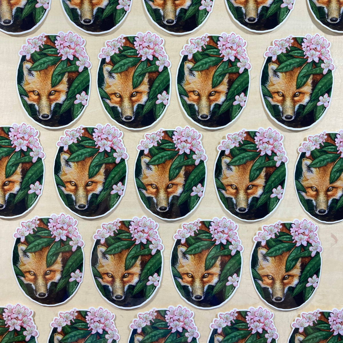 Red Fox with Rhododendron - Vinyl Sticker